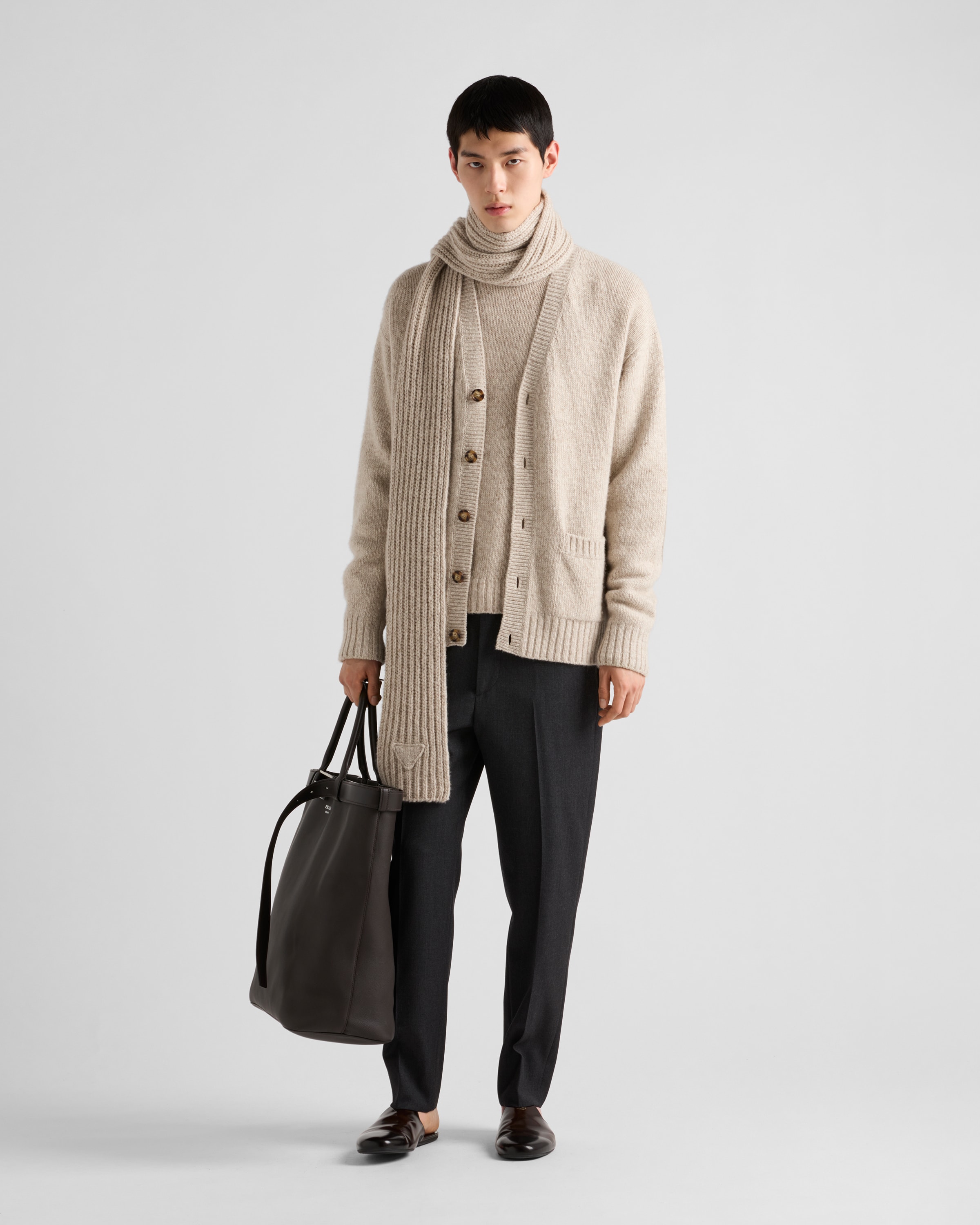 Prada Ribbed-knit Cashmere Cardigan In Wüstenbeige