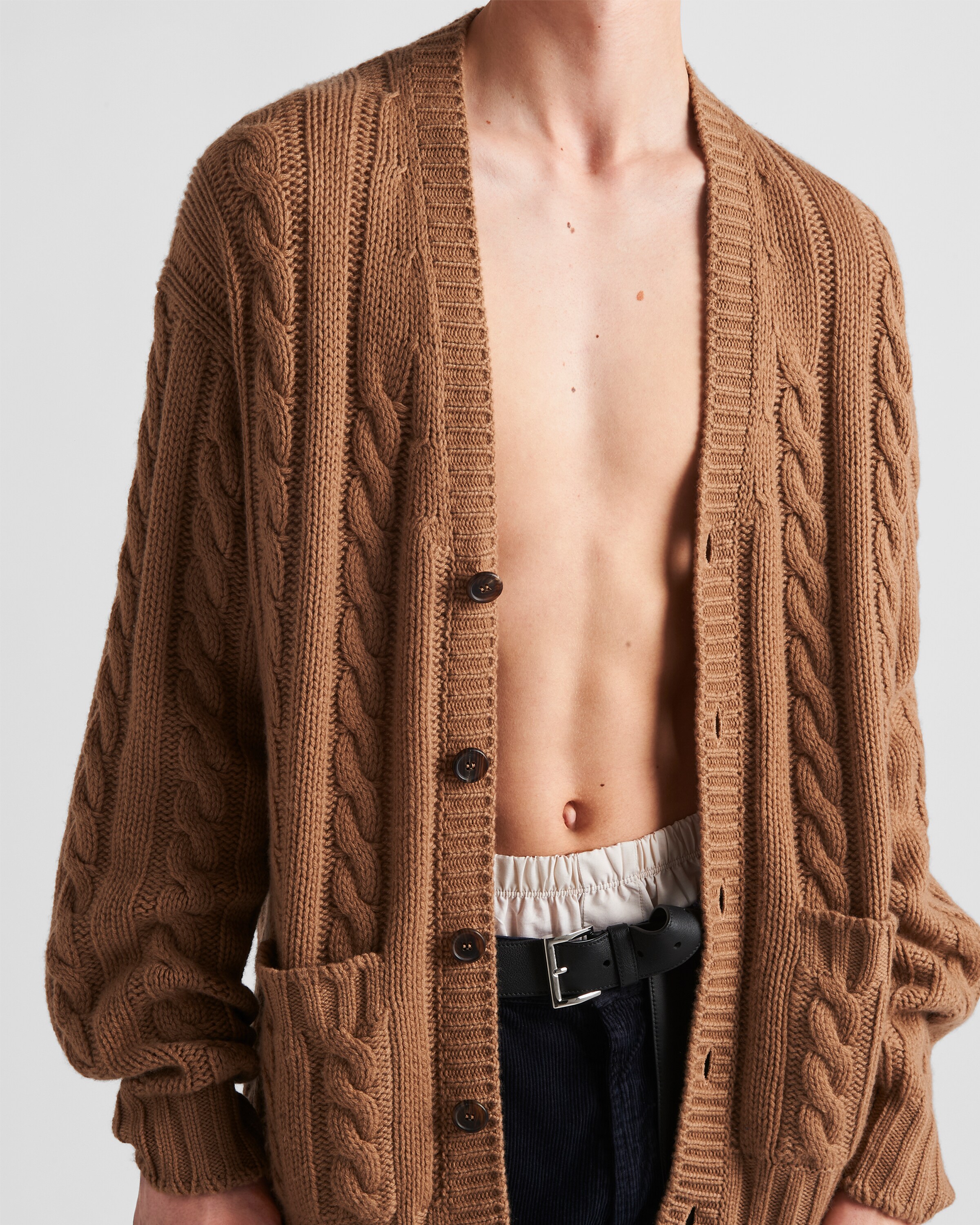 Camel Brown Cashmere cardigan | PRADA