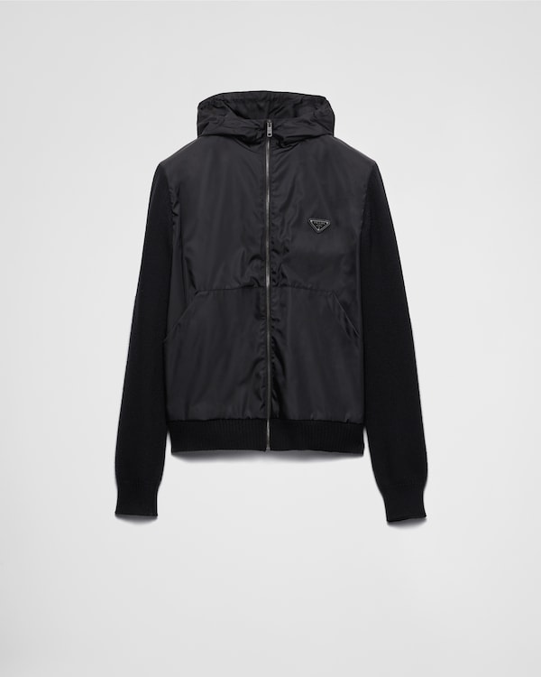 Black Reversible wool and Re-Nylon jacket | PRADA