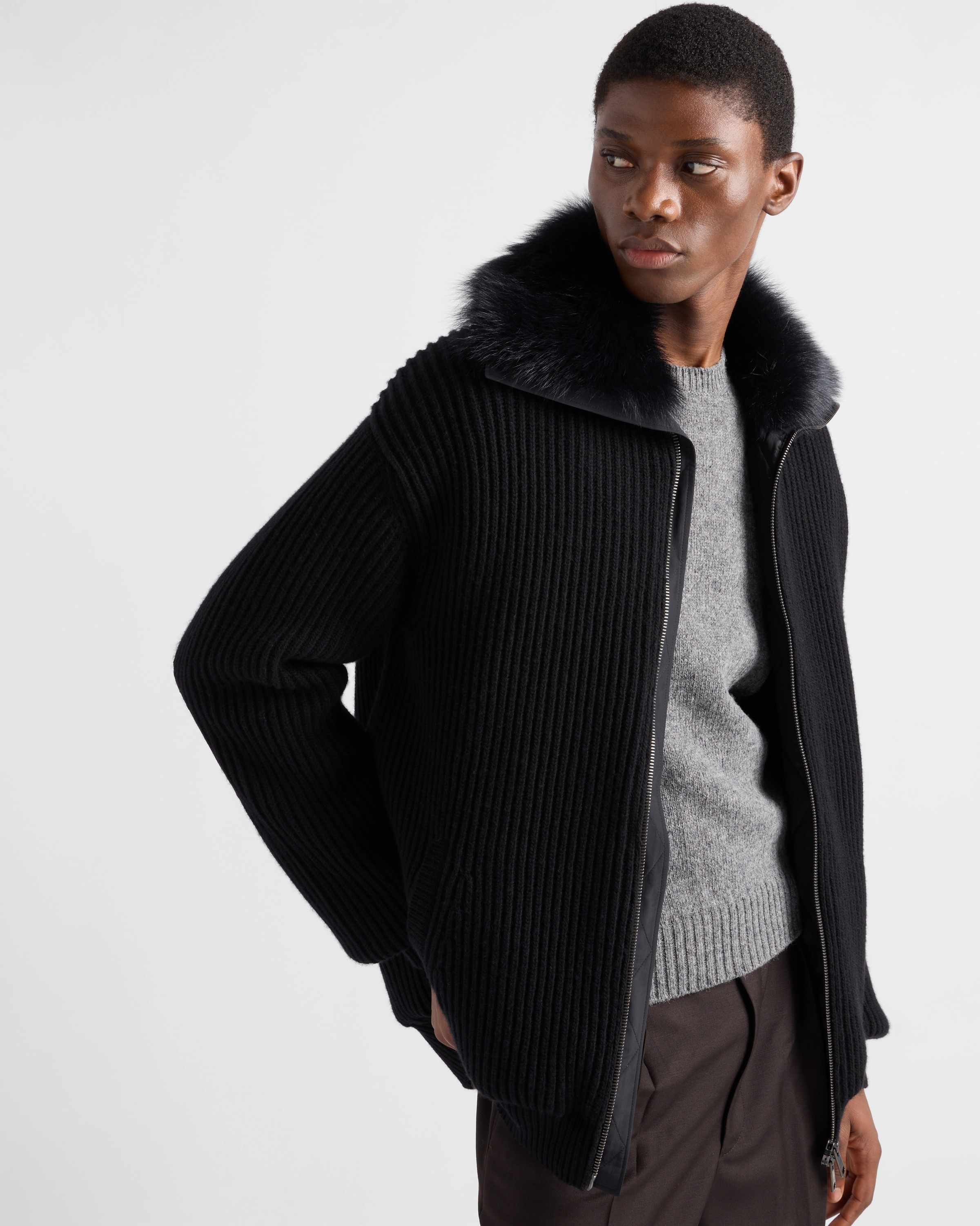 Prada Wool And Cashmere Cardigan In Schwarz