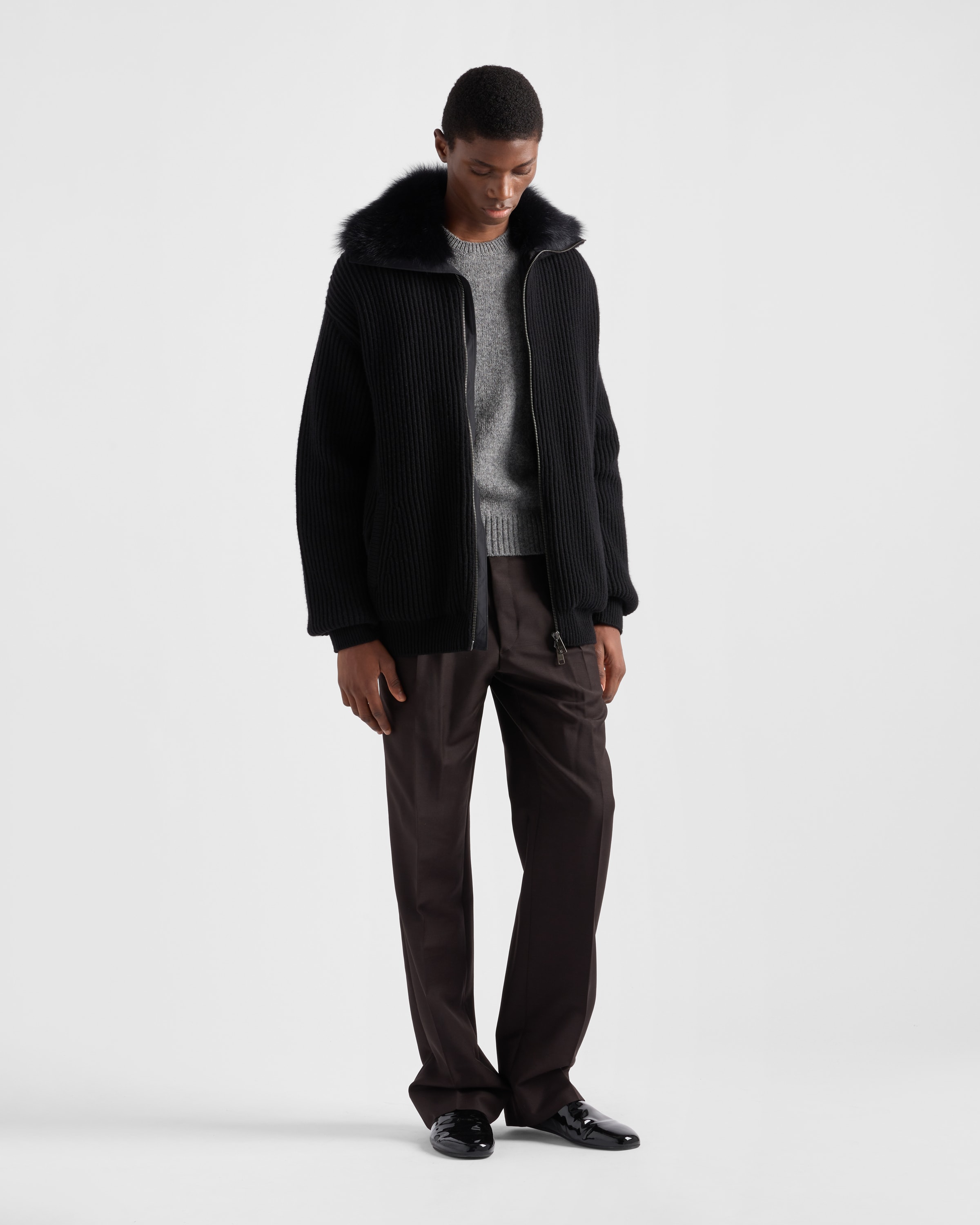 Prada Wool And Cashmere Cardigan In Schwarz
