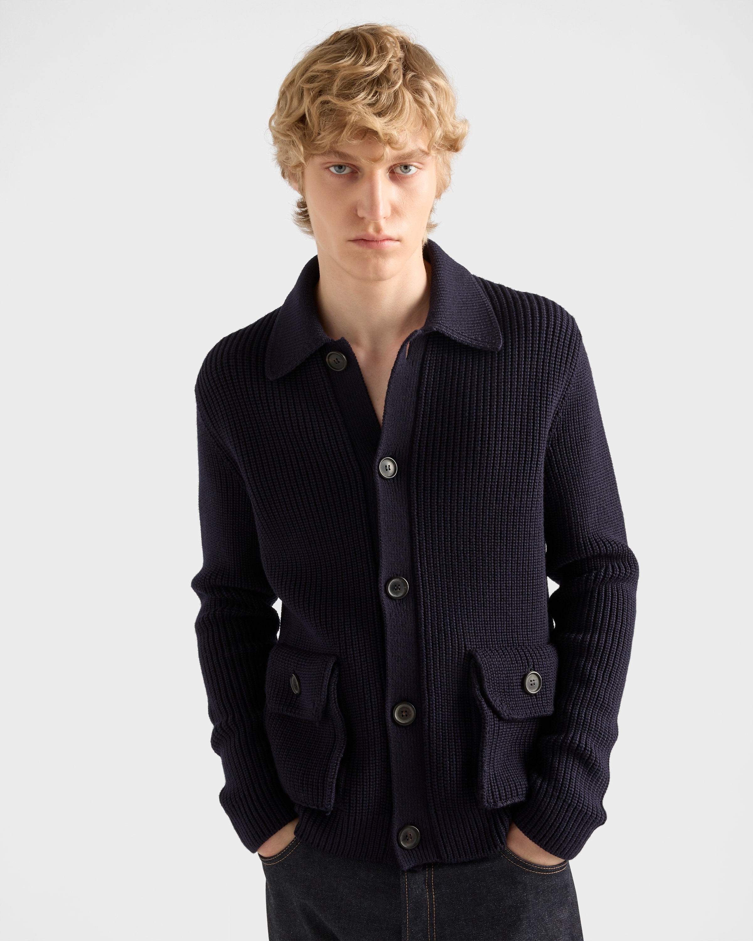 Prada Wool Cardigan In Blue