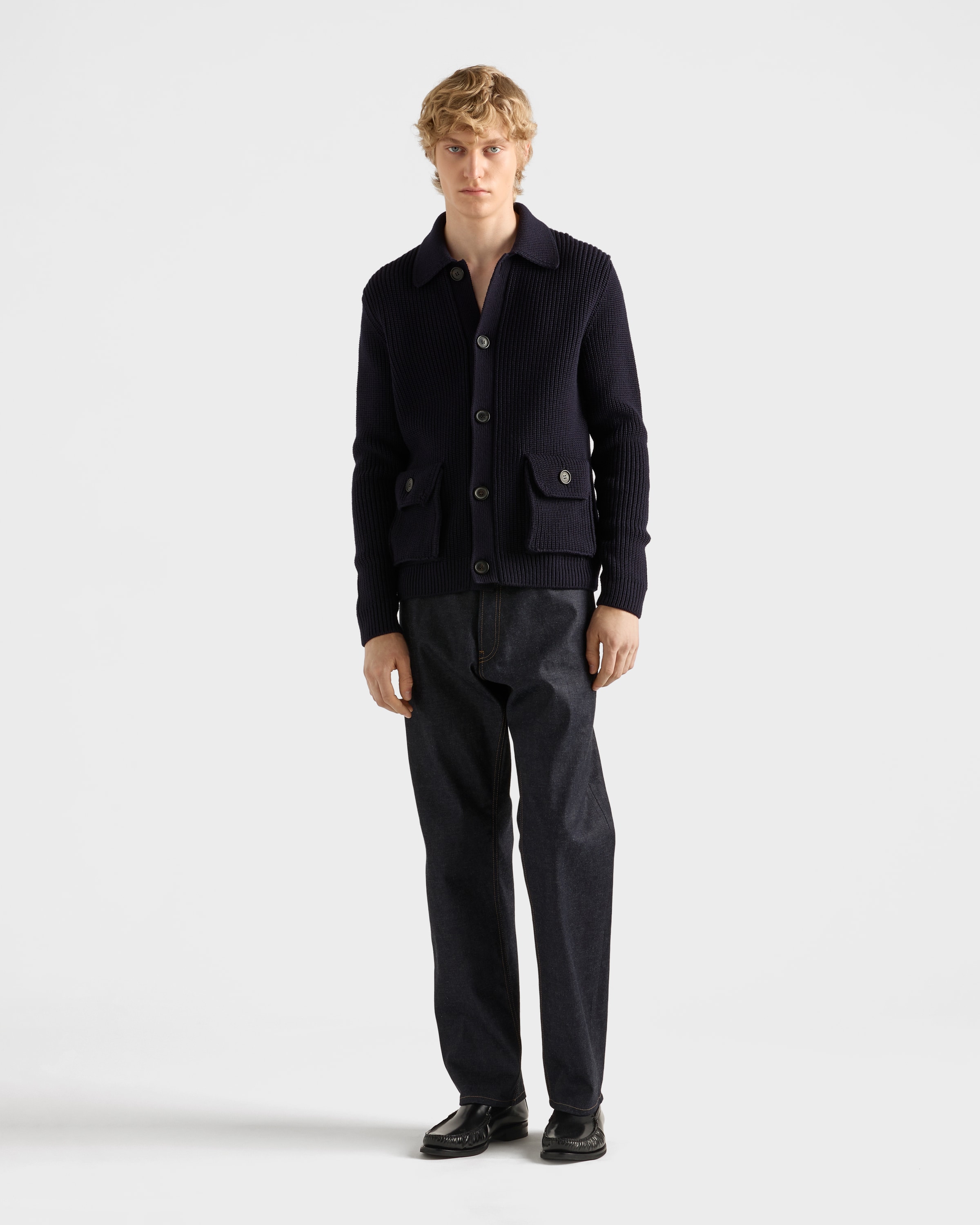 Prada Wool Cardigan In Blue