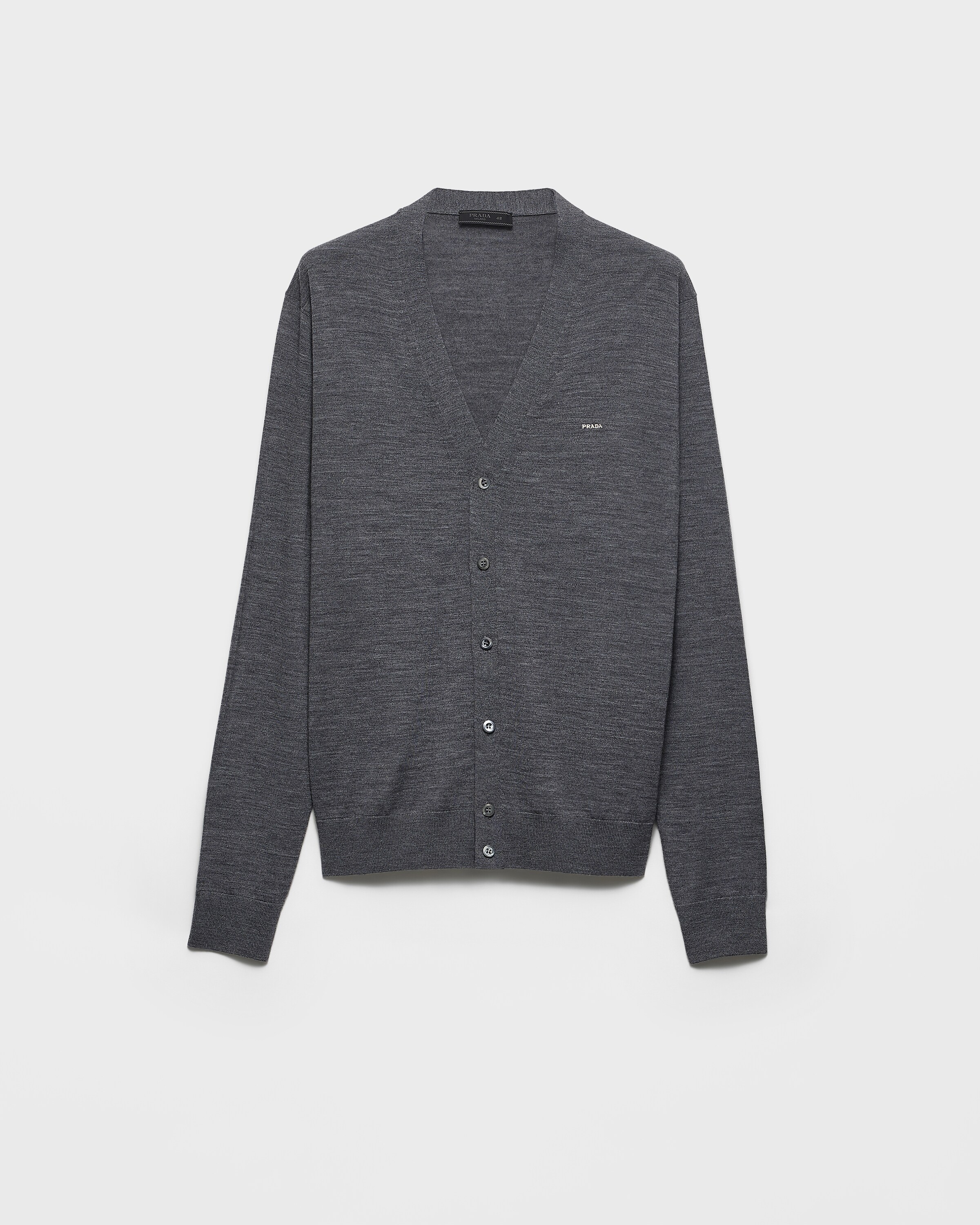 Prada Superfine Wool Cardigan, Man, Slate Gray, Size 54