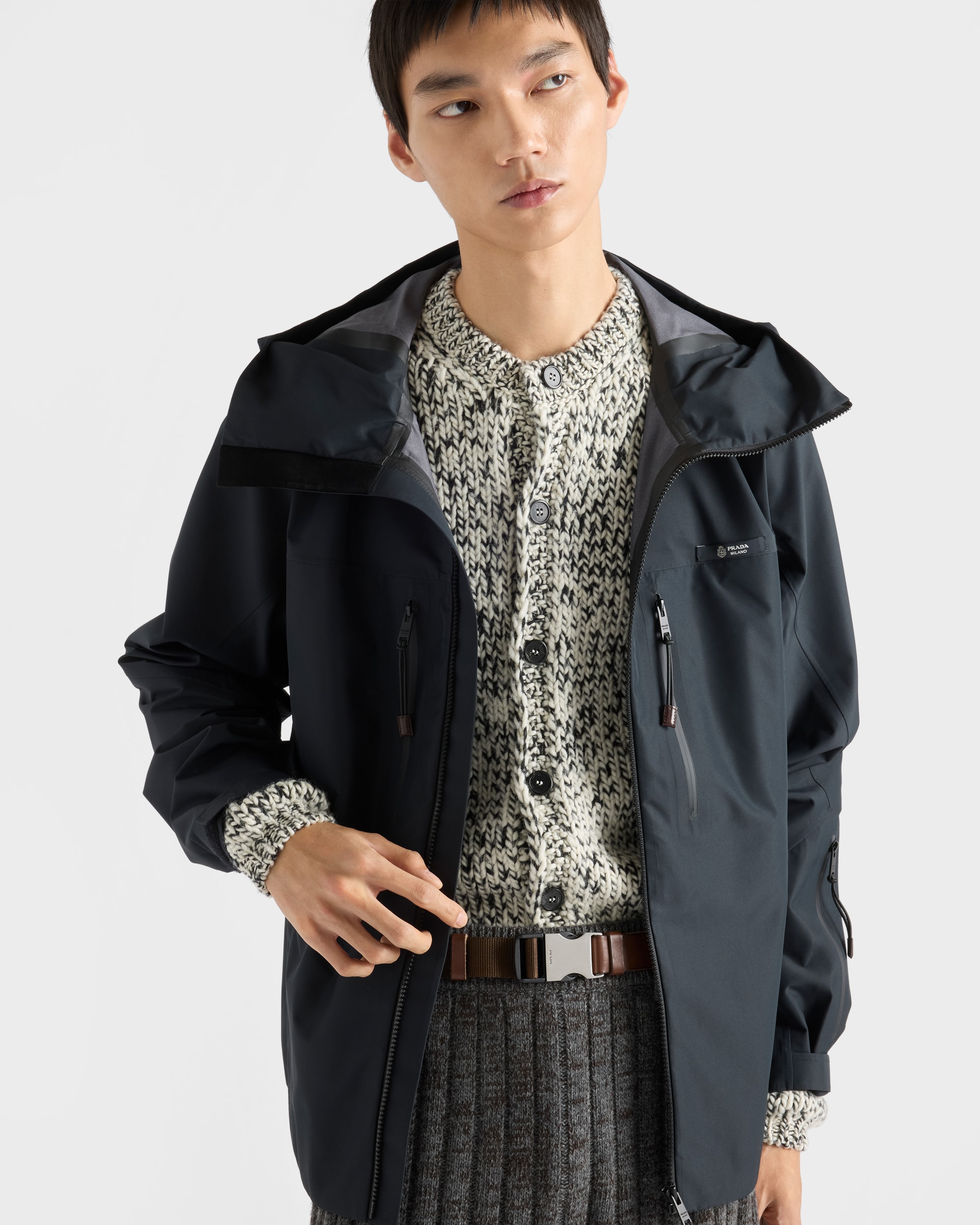 ブラック/アイボリー ウール カーディガン | PRADA