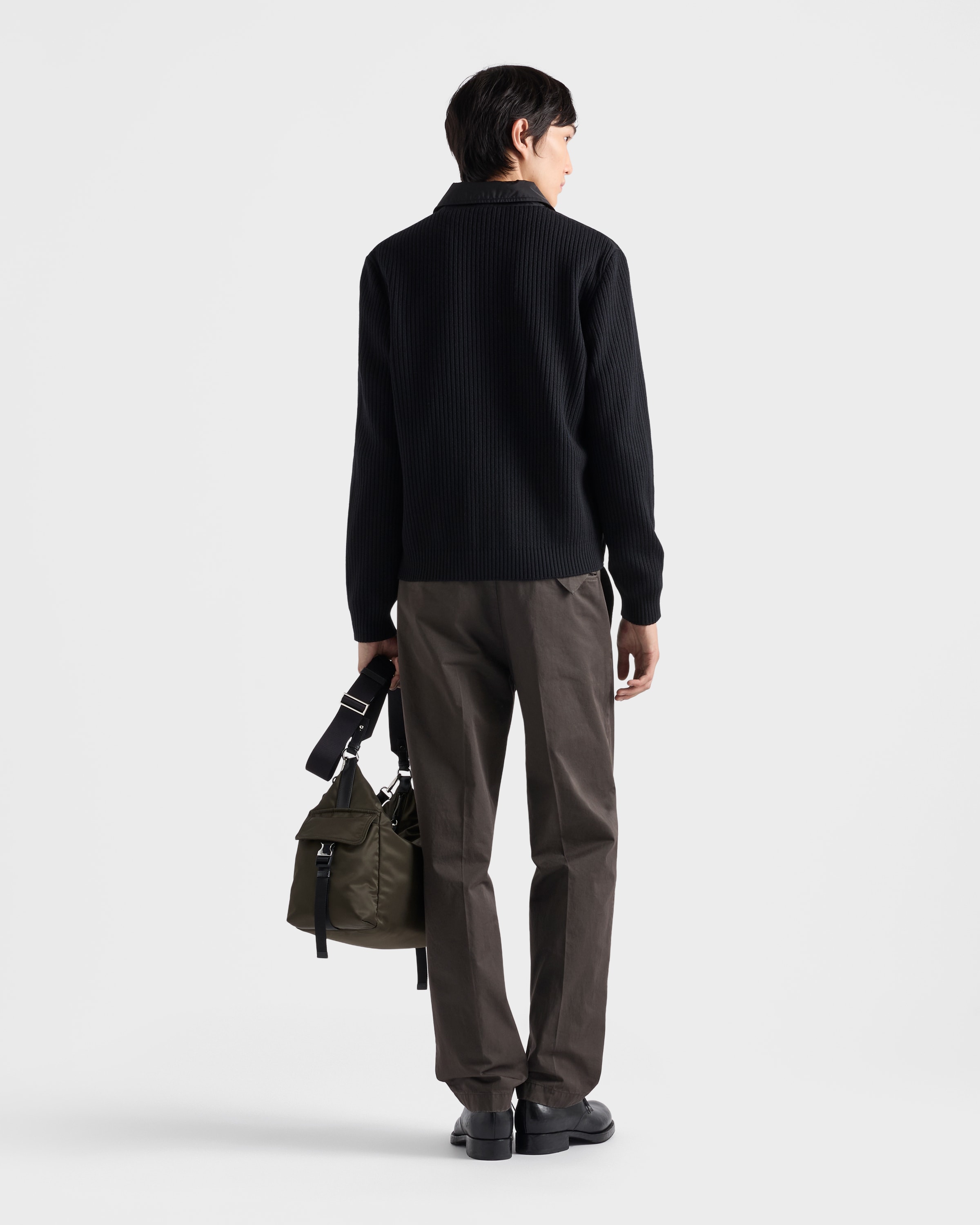 Black Wool And Re-nylon Gabardine Cardigan | PRADA - United States