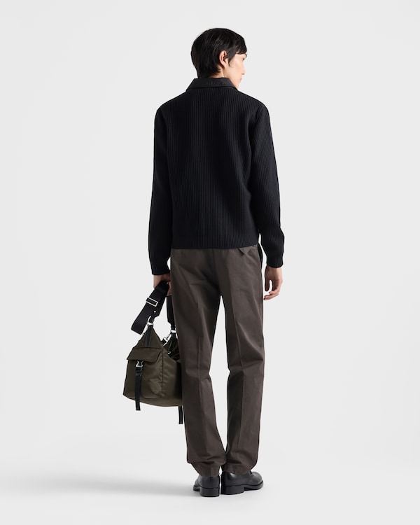 Wool and Re-Nylon gabardine cardigan - Black Wool and Re-Nylon gabardine cardigan - Black