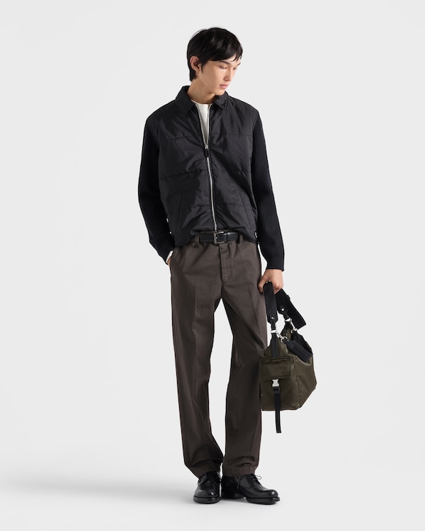 Wool and Re-Nylon gabardine cardigan - Black Wool and Re-Nylon gabardine cardigan - Black