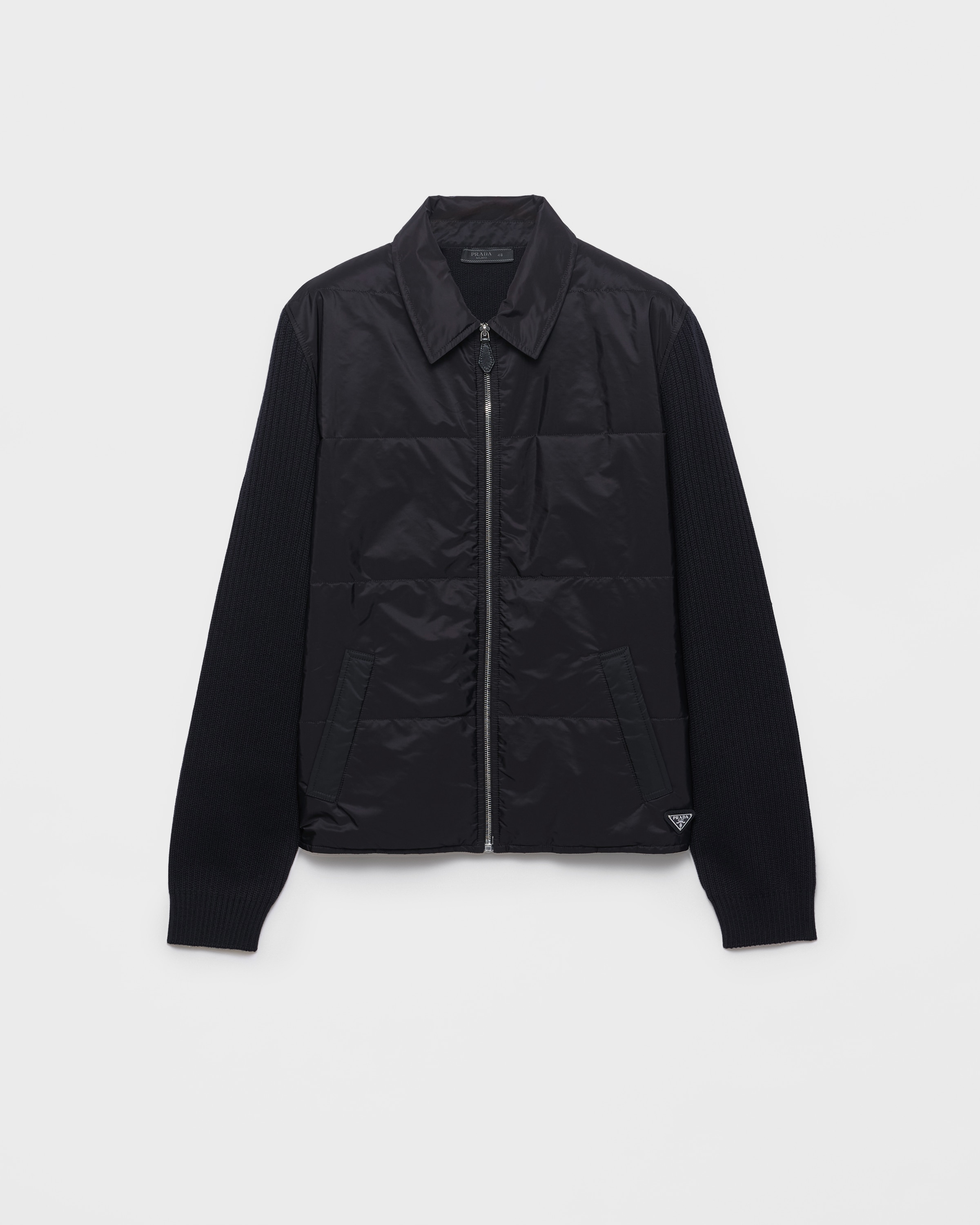 Black Wool And Re-nylon Gabardine Cardigan | PRADA - United States