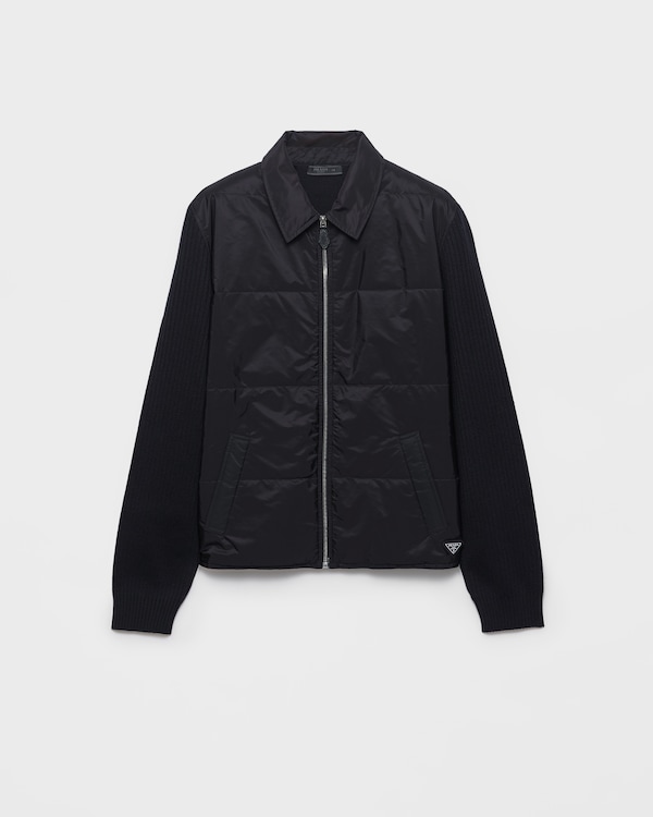 Wool and Re-Nylon gabardine cardigan - Black Wool and Re-Nylon gabardine cardigan - Black