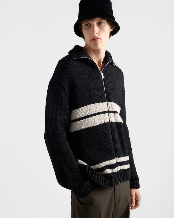 Wool and cashmere zipper cardigan - Black/Ivory Wool and cashmere zipper cardigan - Black/Ivory