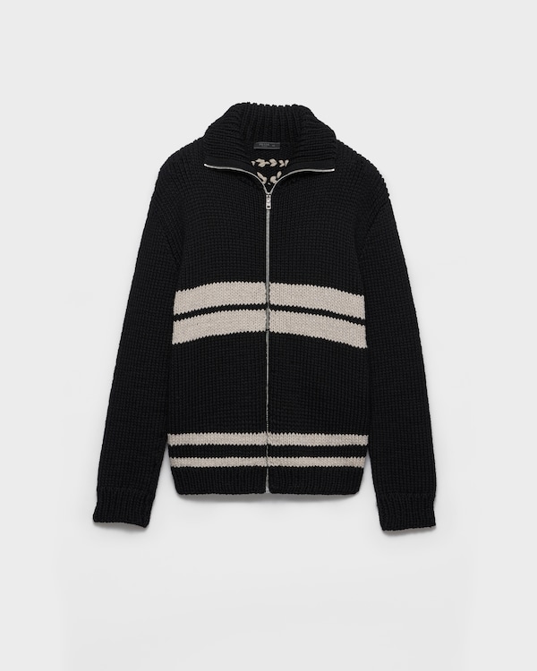Wool and cashmere zipper cardigan - Black/Ivory Wool and cashmere zipper cardigan - Black/Ivory