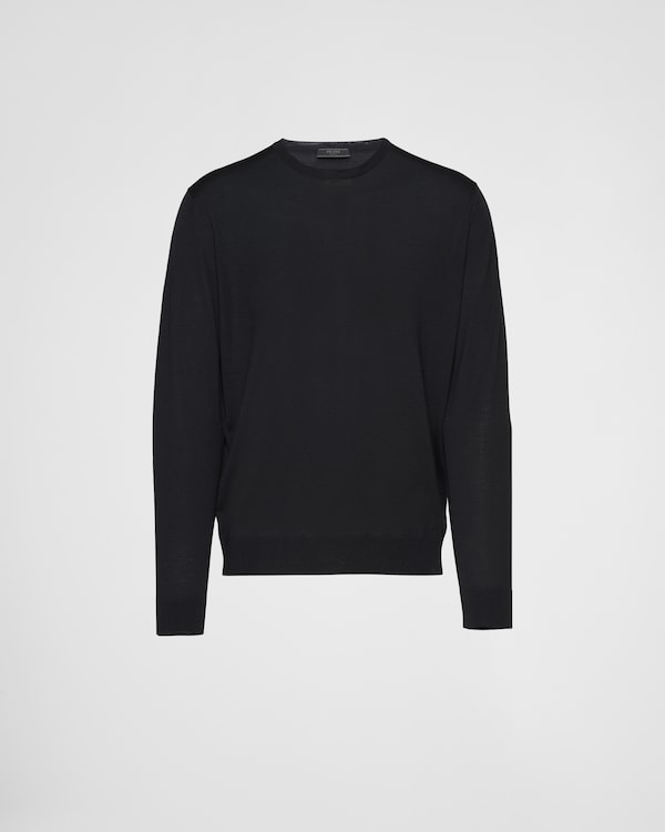 注目の新作♪【PRADA】半袖 シルクxコットン セーター ネイビー 半袖 シルクxコットン セーター | PRADA