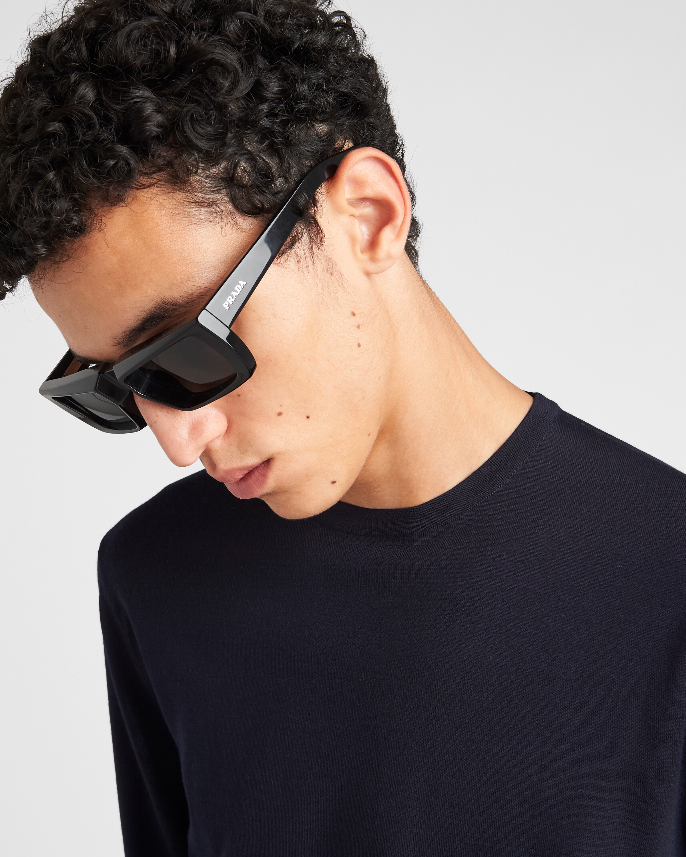 Prada Superfine Wool Crew-neck Sweater In Blue