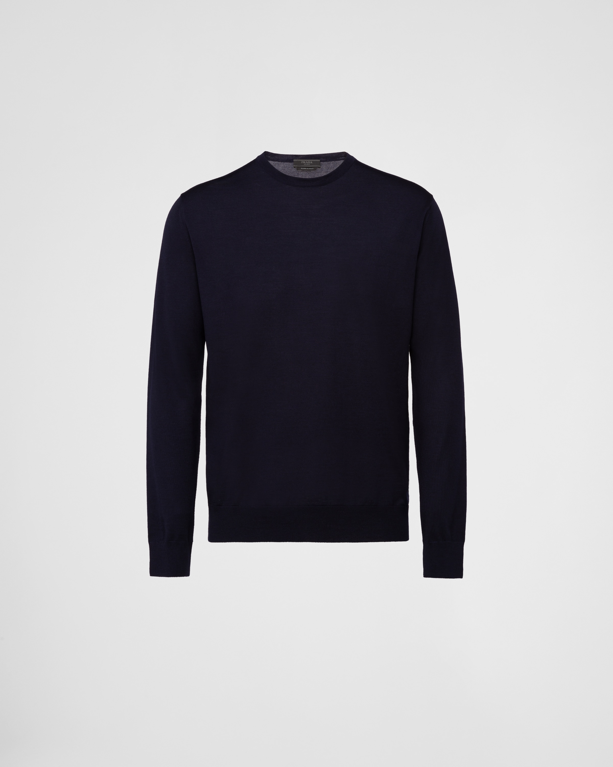 Prada Superfine Wool Crew-neck Sweater In Blue