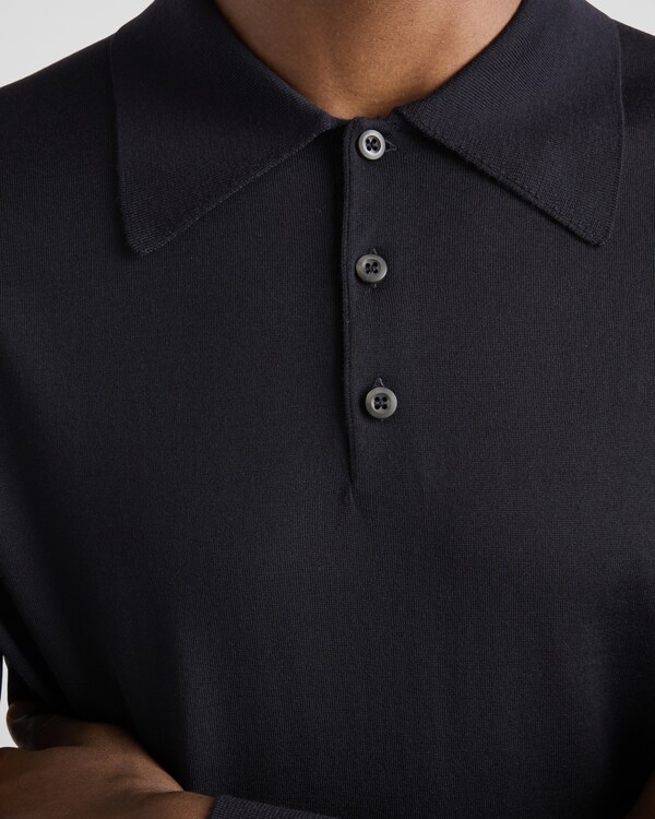 Worsted wool polo shirt - Blue Worsted wool polo shirt - Blue