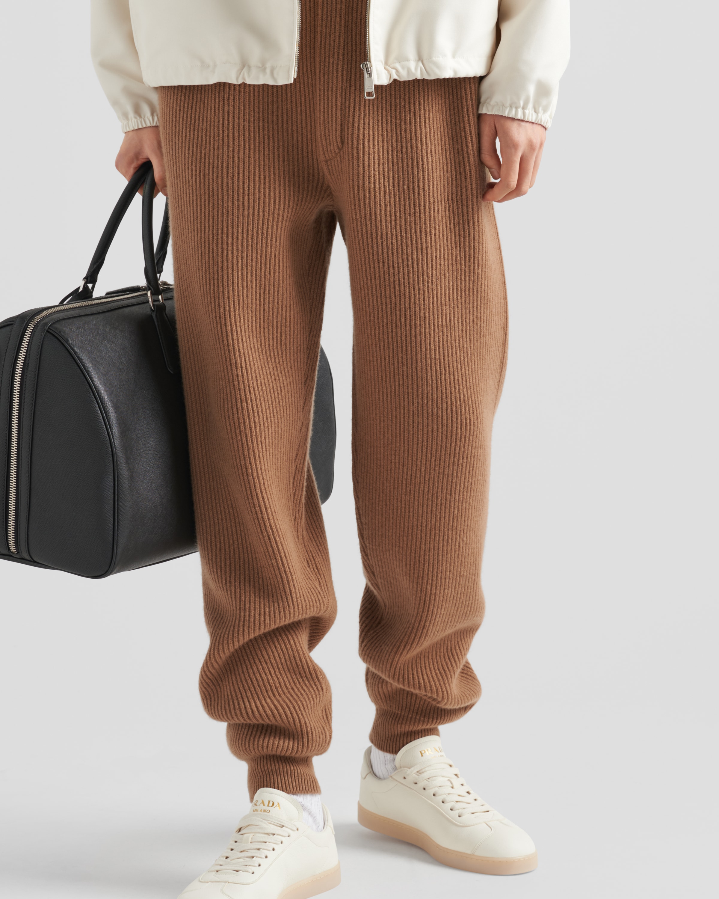 Shop Prada Cashmere Joggers In Camel Brown