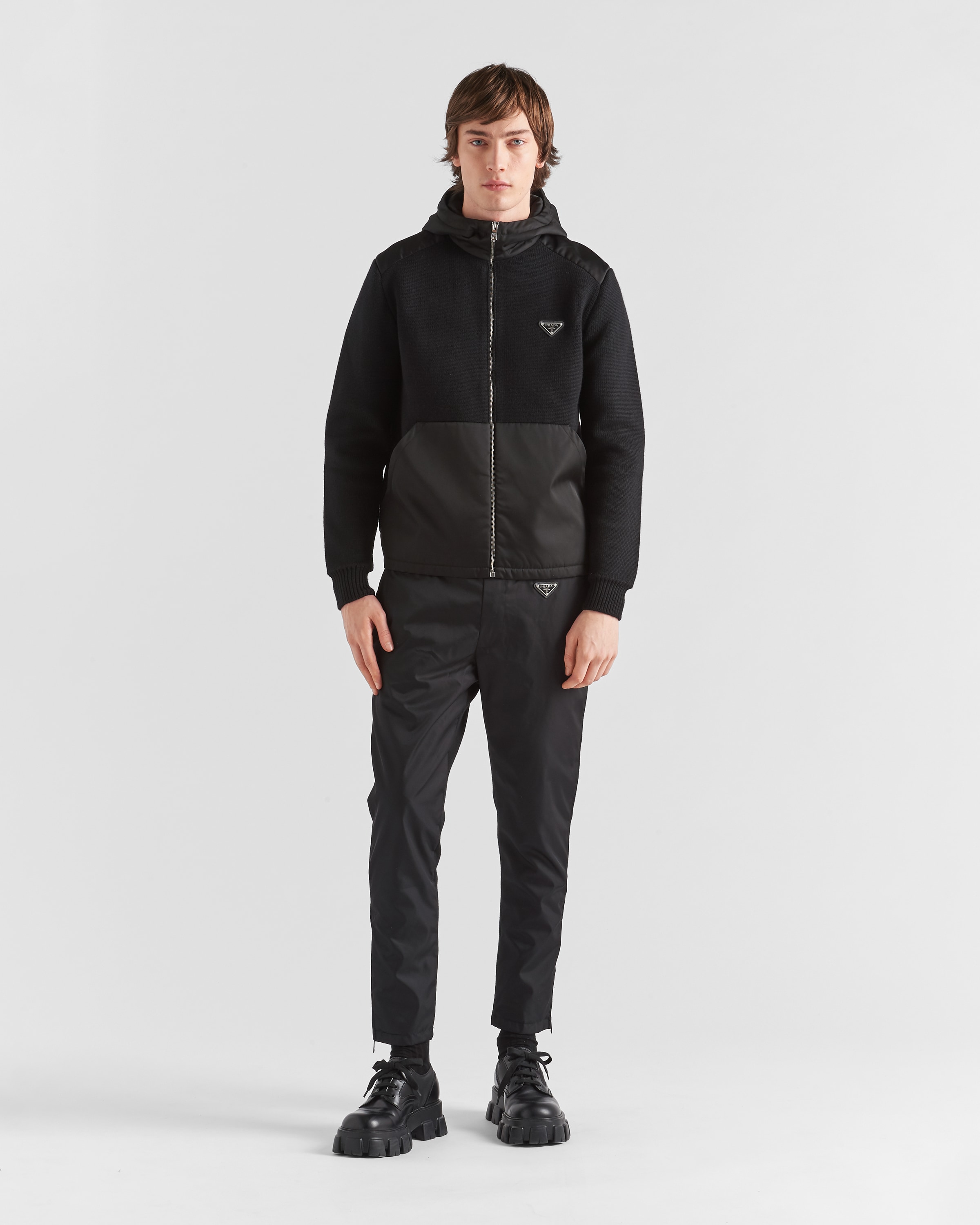 Black Wool And Re nylon Gabardine Trousers PRADA