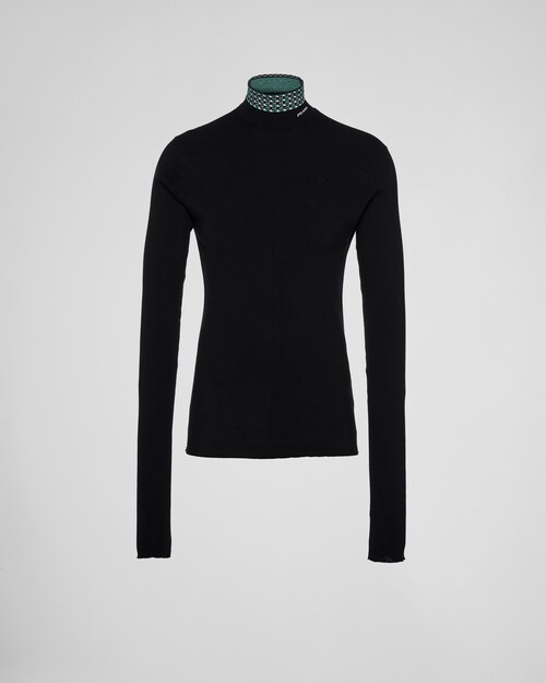 Prada Cotton Turtleneck Sweater, Men, Black/Emerald Green, Size 54