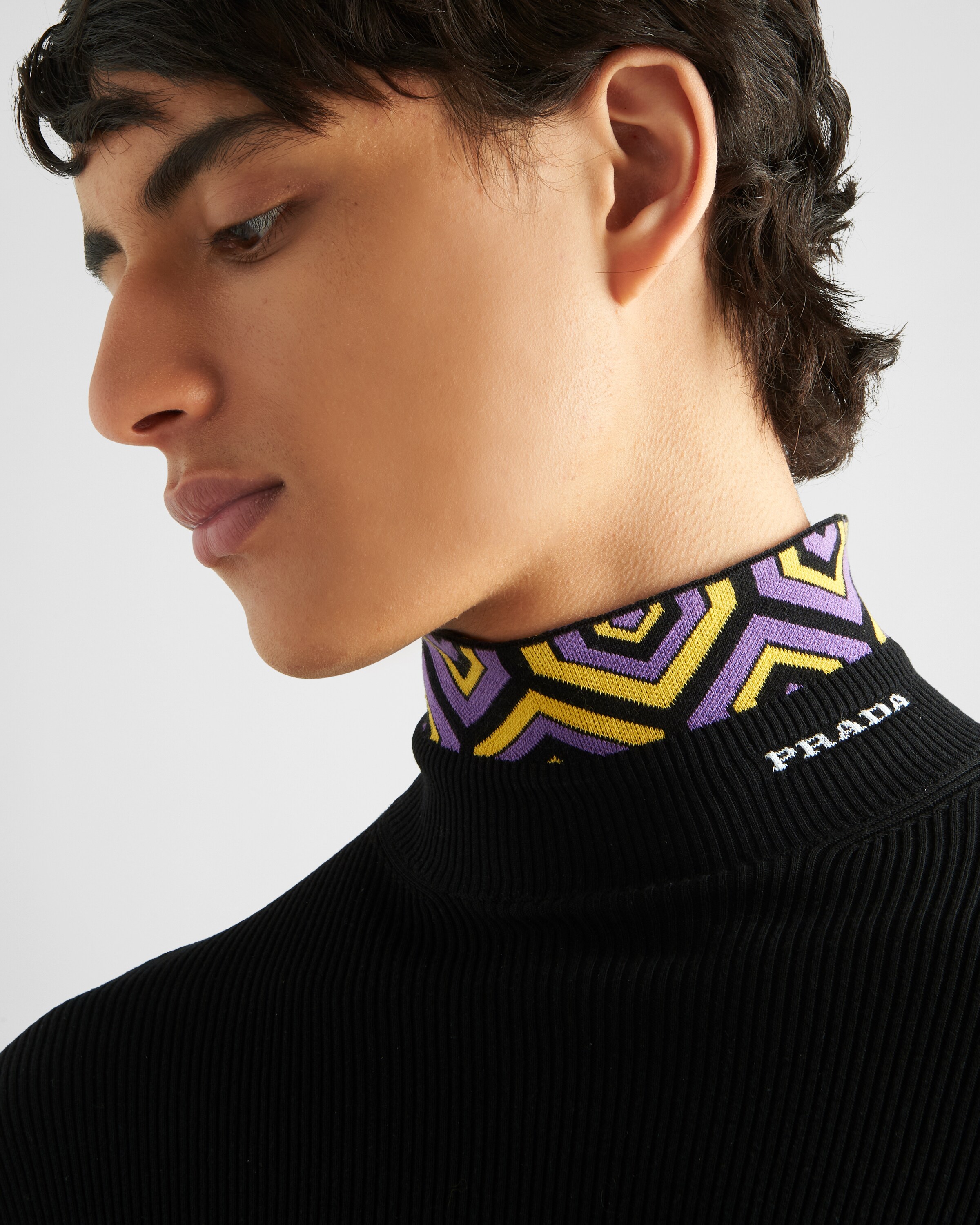 Prada Cotton sweater with jacquard turtleneck 3