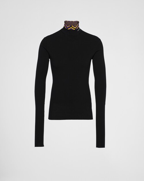 Prada Cotton sweater with jacquard turtleneck 1