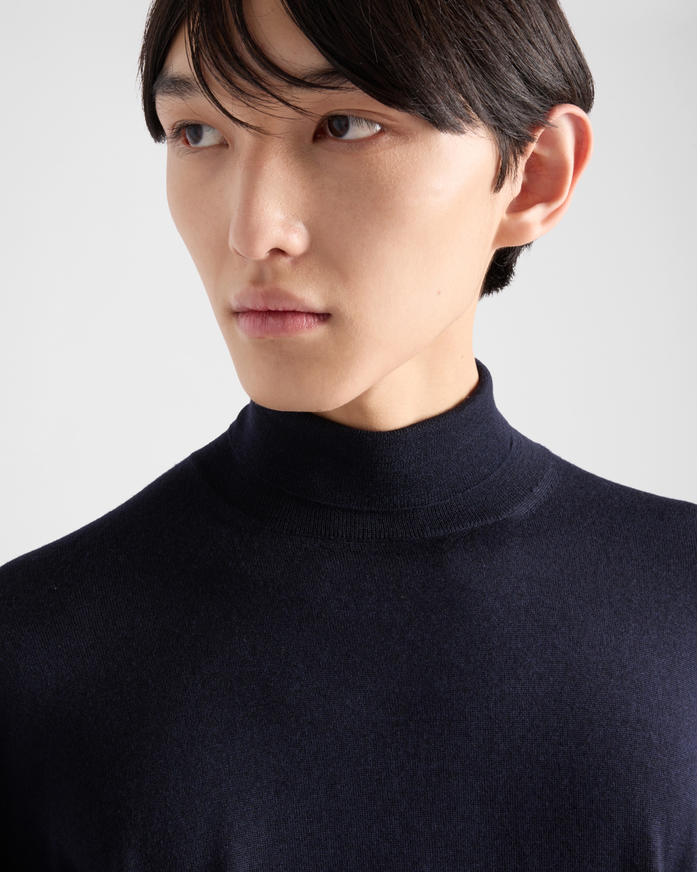 Prada Cashmere And Silk Turtleneck Sweaters In Navy