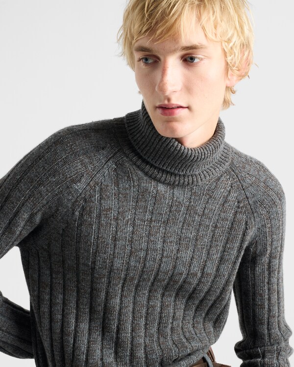 Cashmere and wool turtleneck sweater - Slate Gray/Cocoa Brown Cashmere and wool turtleneck sweater - Slate Gray/Cocoa Brown