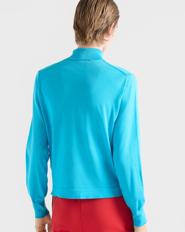 코튼 터틀넥 스웨터 - 튀르쿠아즈 코튼 터틀넥 스웨터 - 튀르쿠아즈