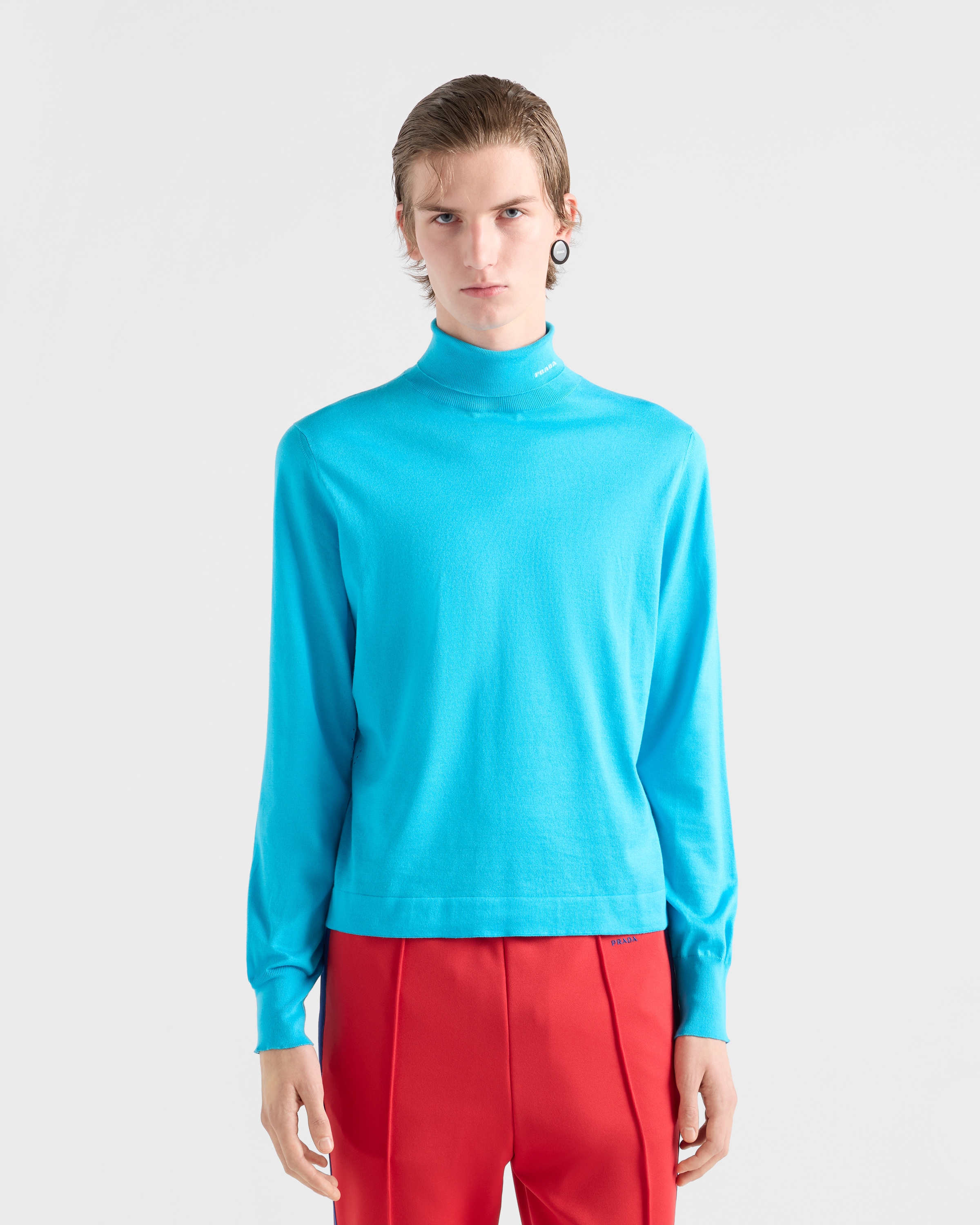 ターコイズ コットン タートルネック セーター | PRADA