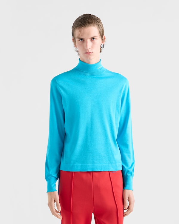 코튼 터틀넥 스웨터 - 튀르쿠아즈 코튼 터틀넥 스웨터 - 튀르쿠아즈