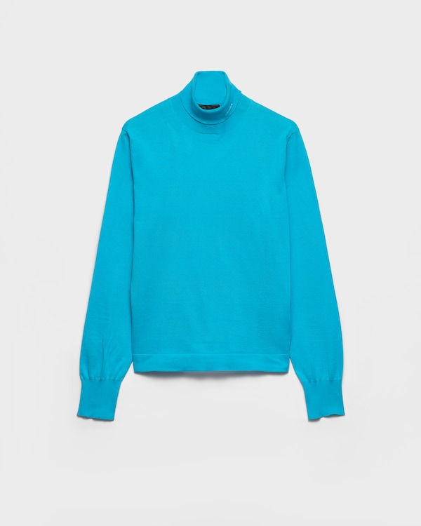코튼 터틀넥 스웨터 - 튀르쿠아즈 코튼 터틀넥 스웨터 - 튀르쿠아즈