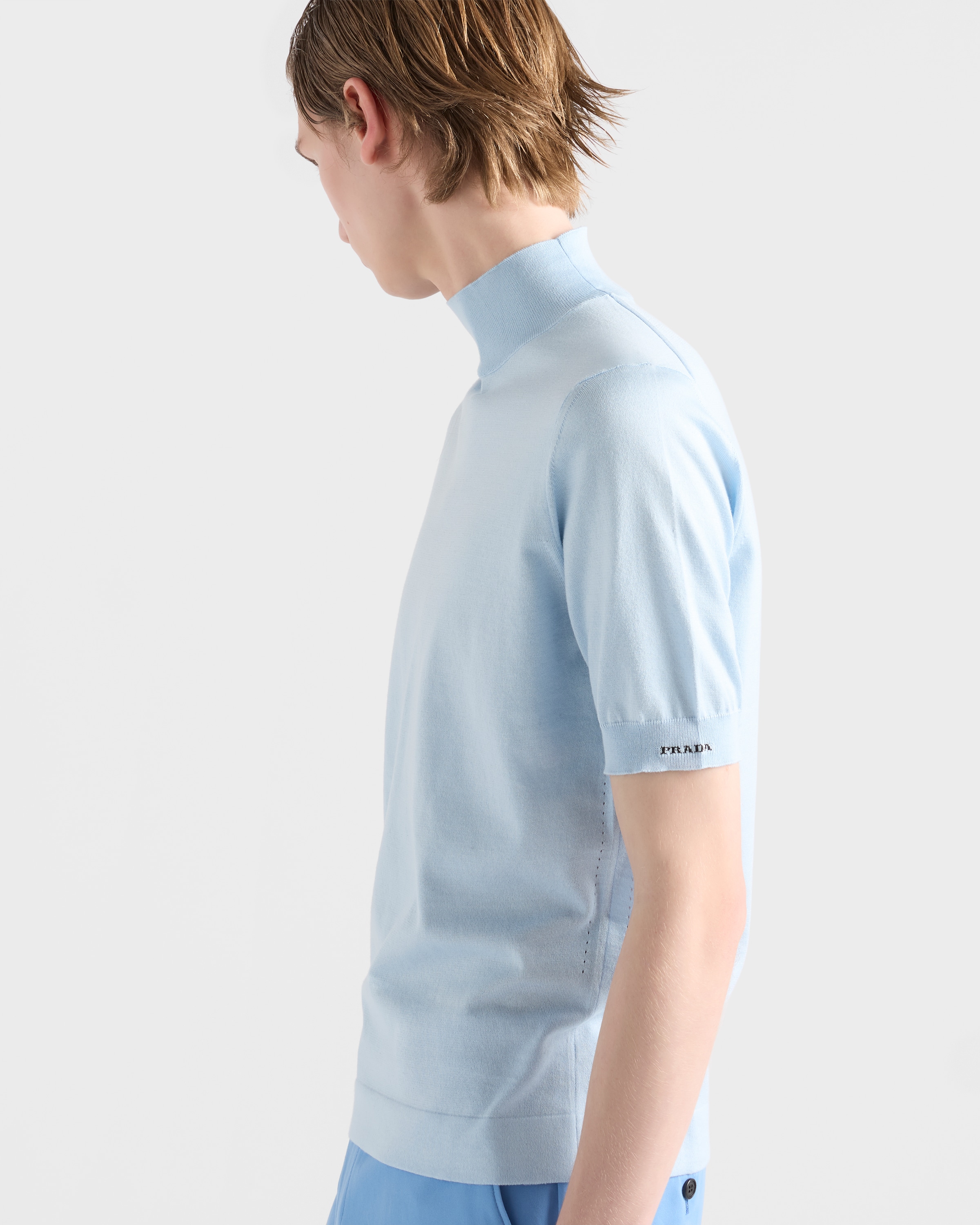PRADA ライトブルーポロシャツ Light Blue Piqué Polo Shirt | PRADA - United States