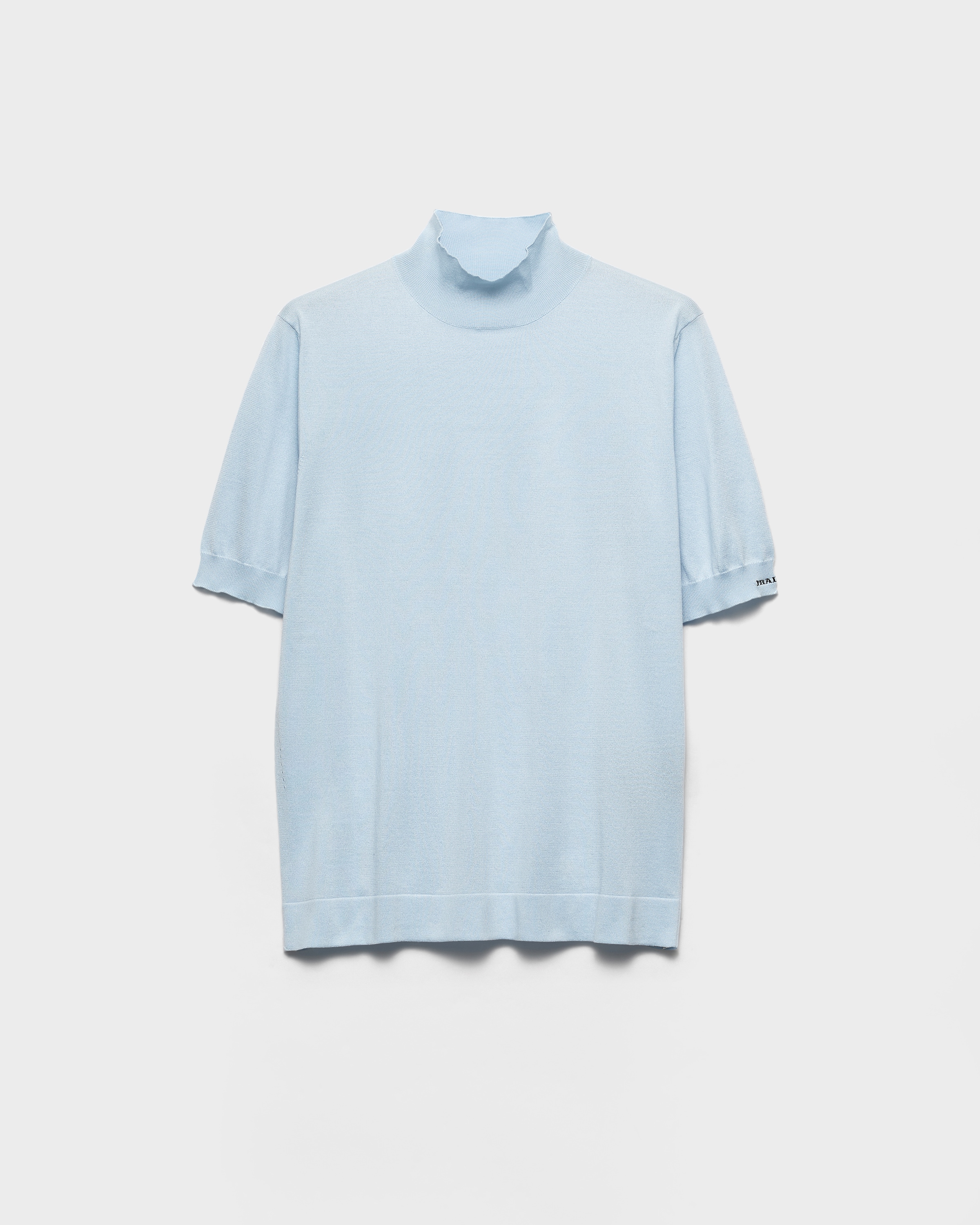Prada Pull À Manches Courtes En Coton, Homme, Bleu Ciel , Taille 50