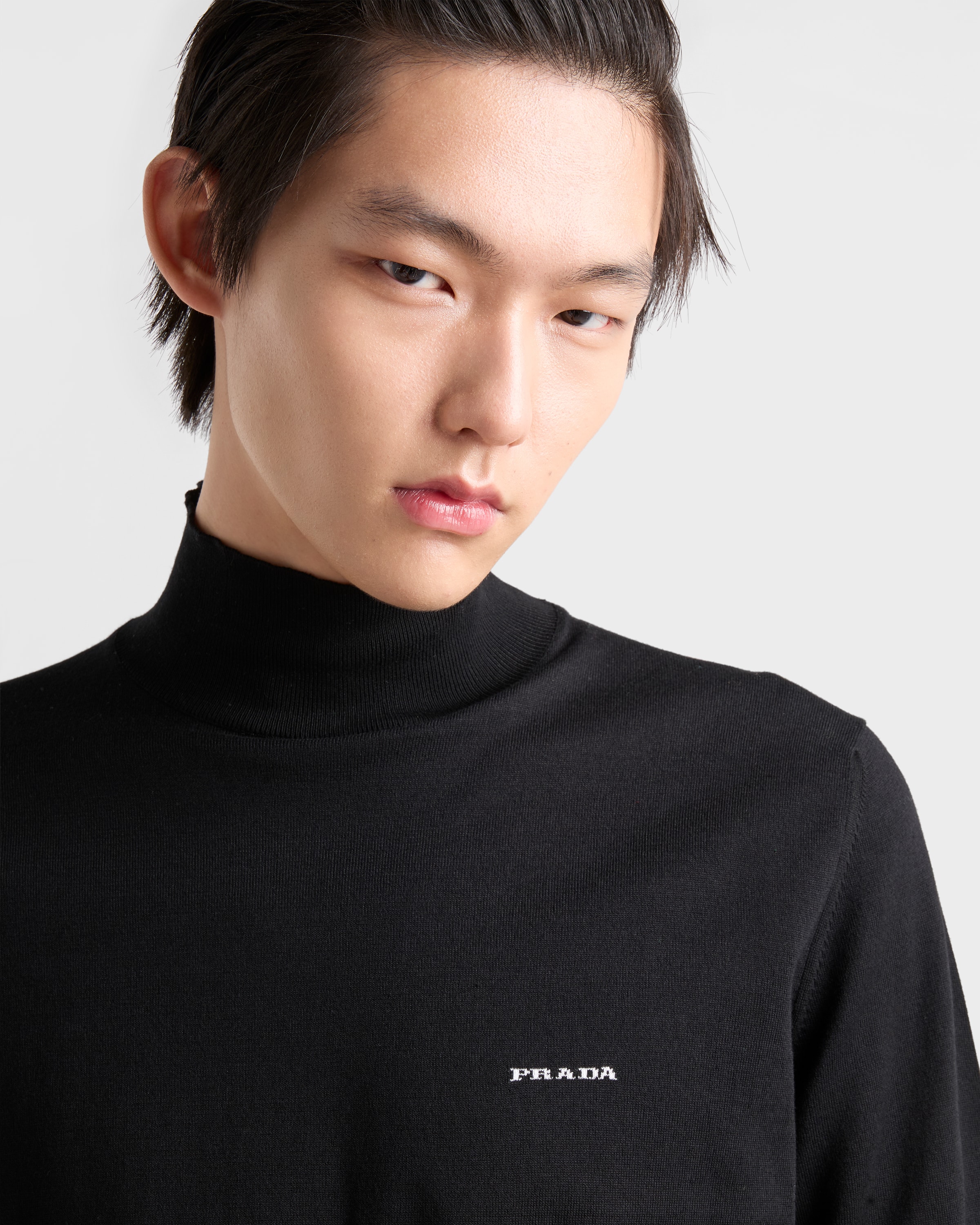 Black Cotton mock turtleneck sweater | PRADA - United States