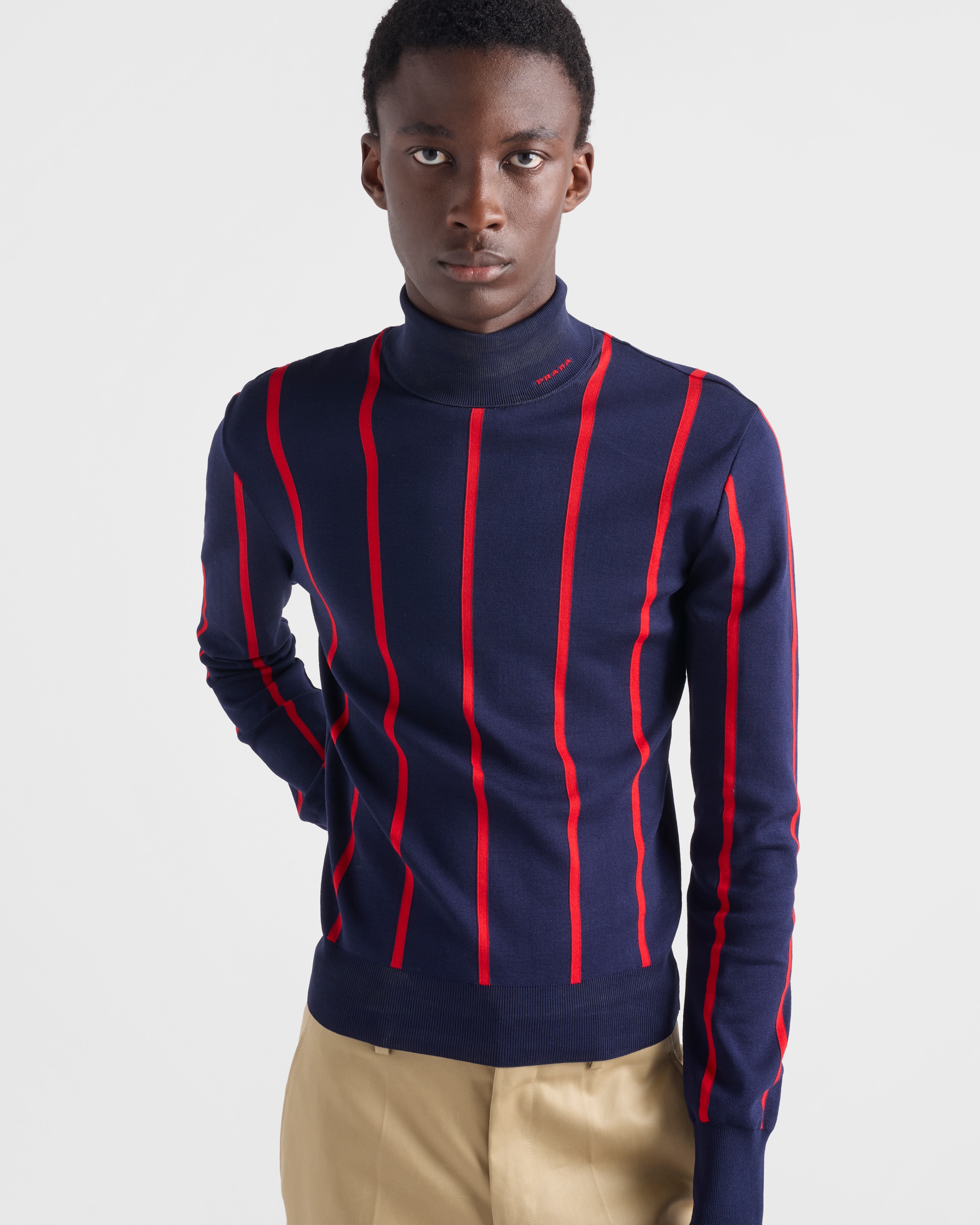 Blue/red Cotton Turtleneck Sweater | PRADA