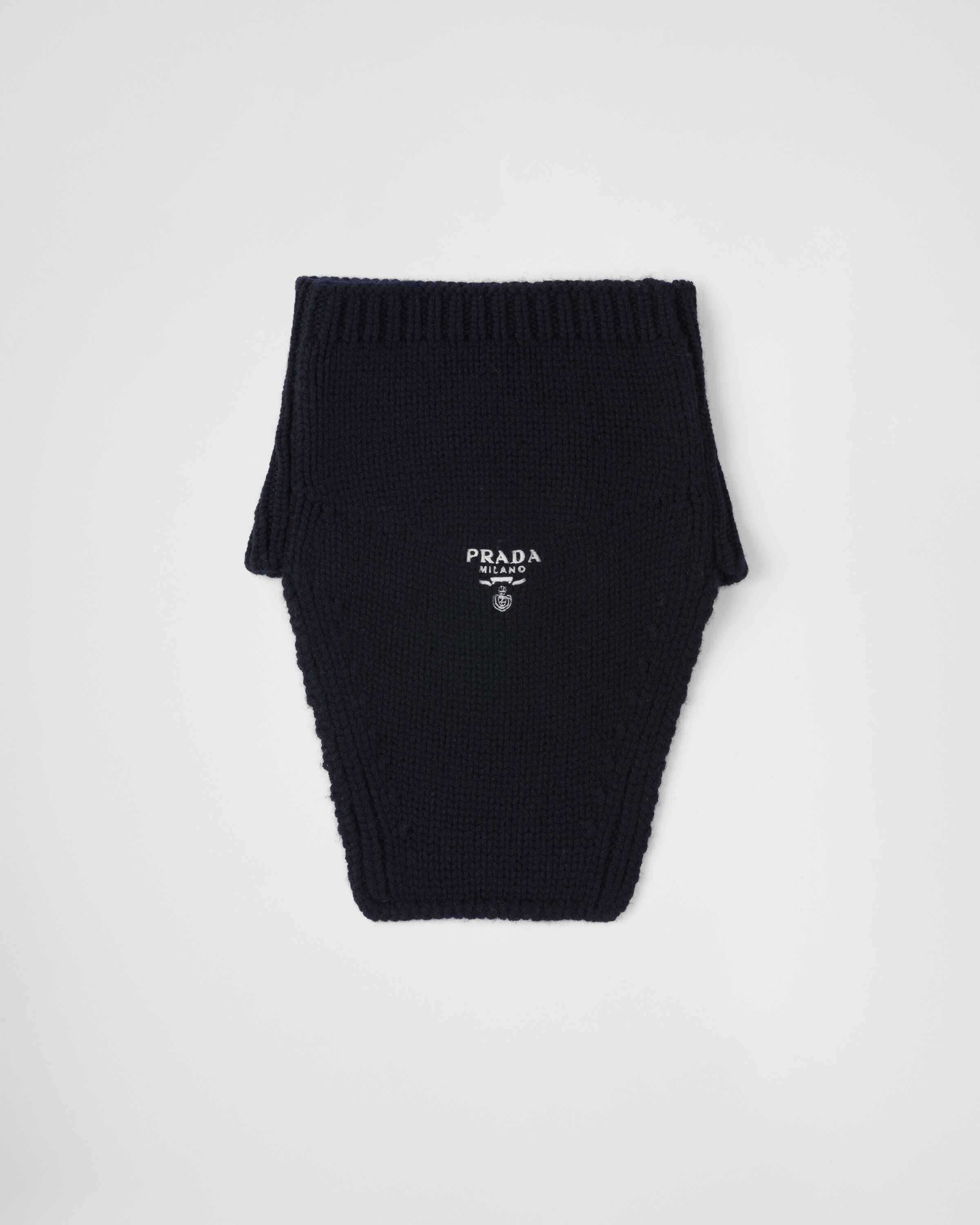 Prada Logo-embroidered Cashmere Scarf In Navy