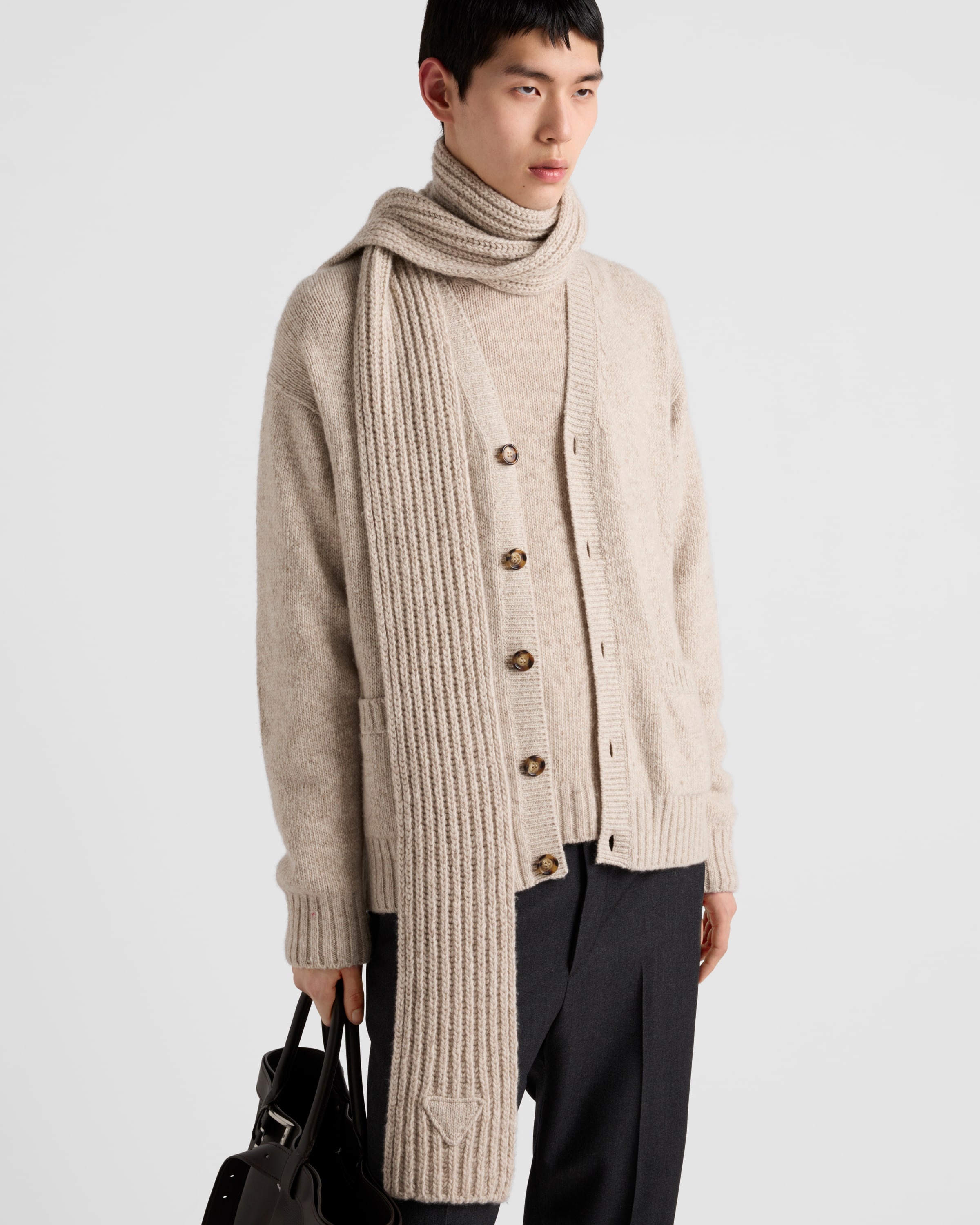 Prada Logo-detail Cashmere Scarf In Desert Beige