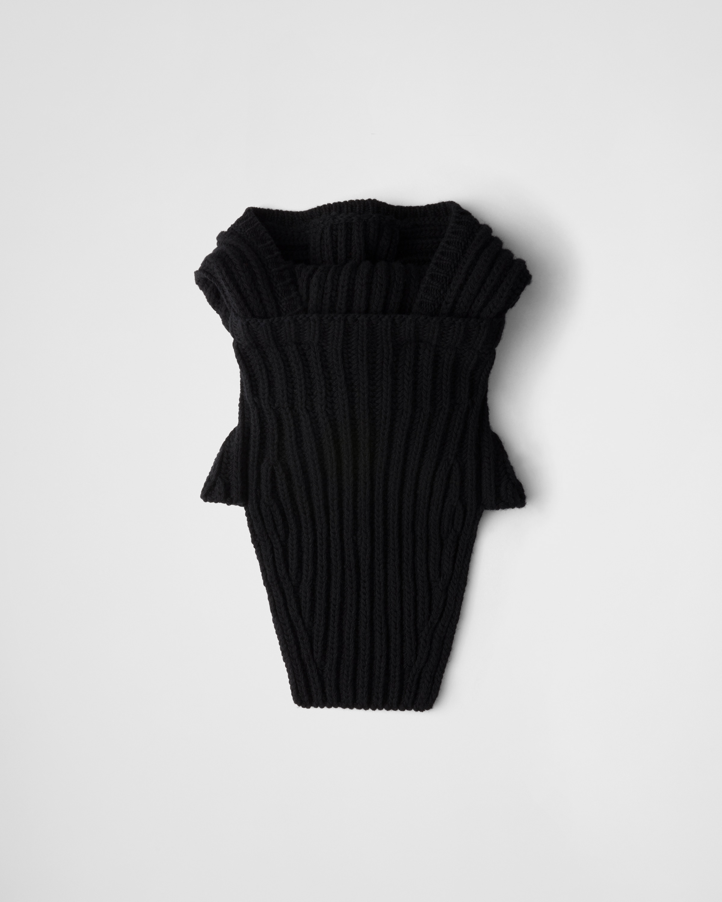 Black Wool Cashmere And Re nylon Neck Warmer With Hood PRADA