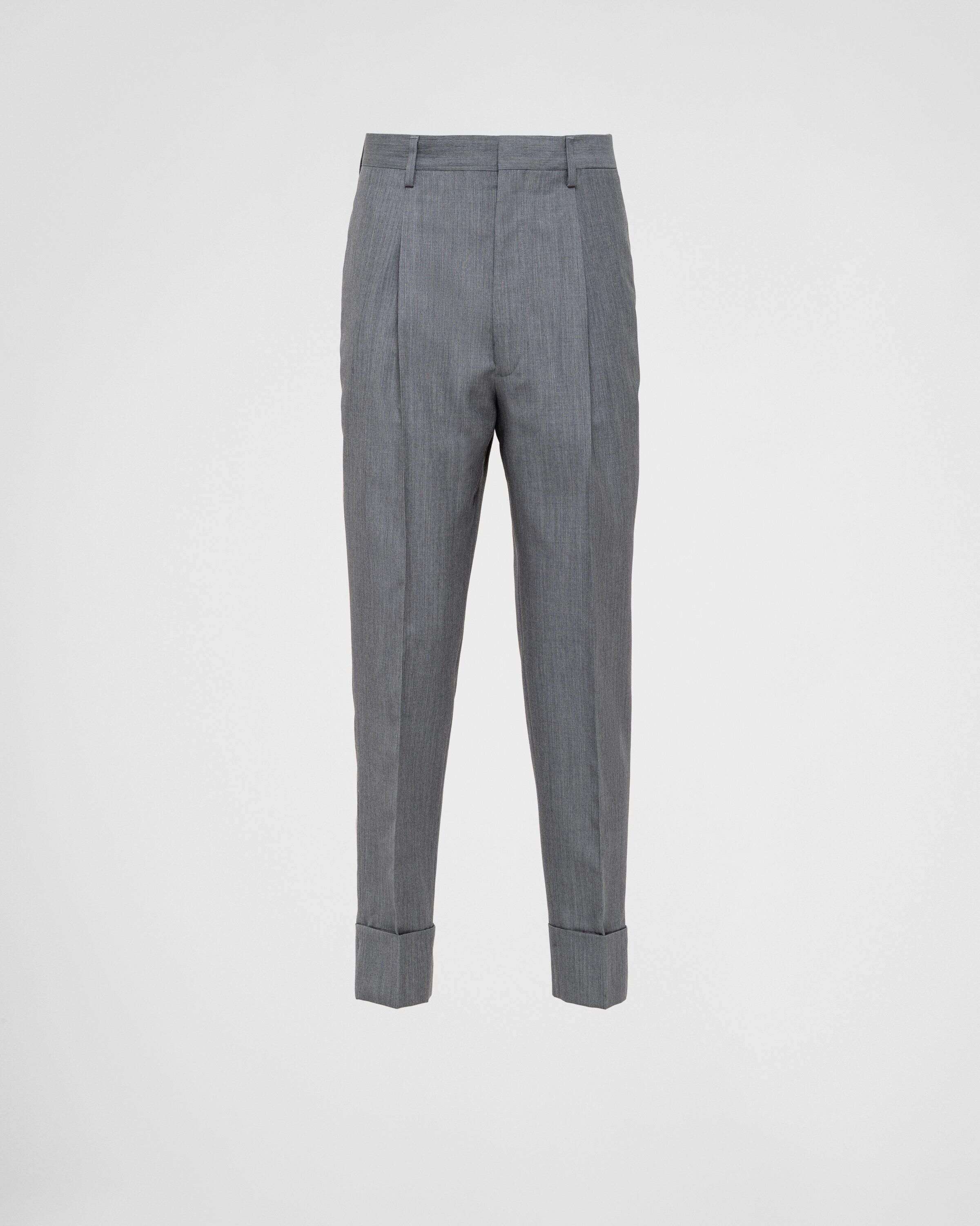 Prada Triangle-logo Mohair Tailored Trousers In Grey