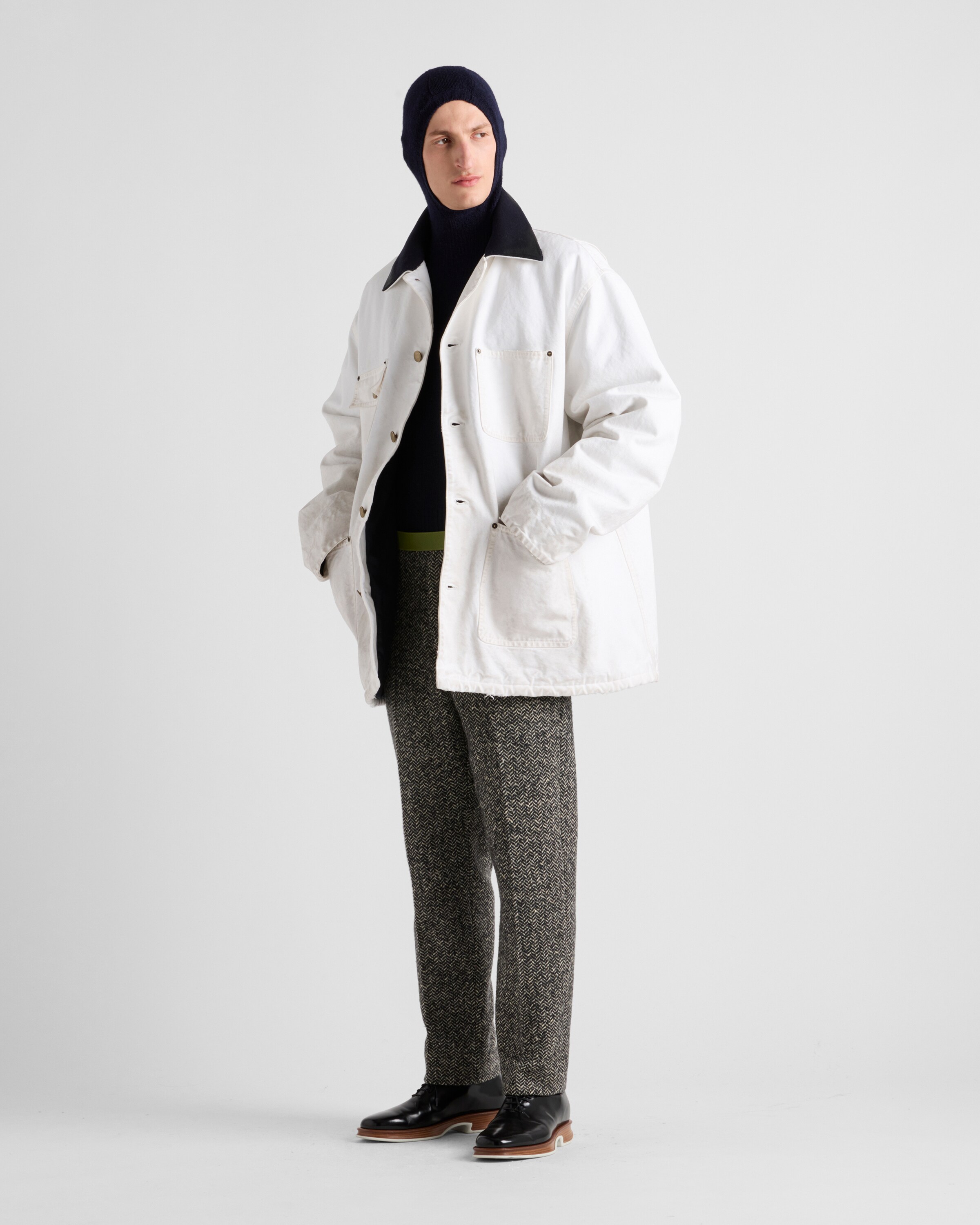 White/Black/Fern Green Wool blend pants | PRADA
