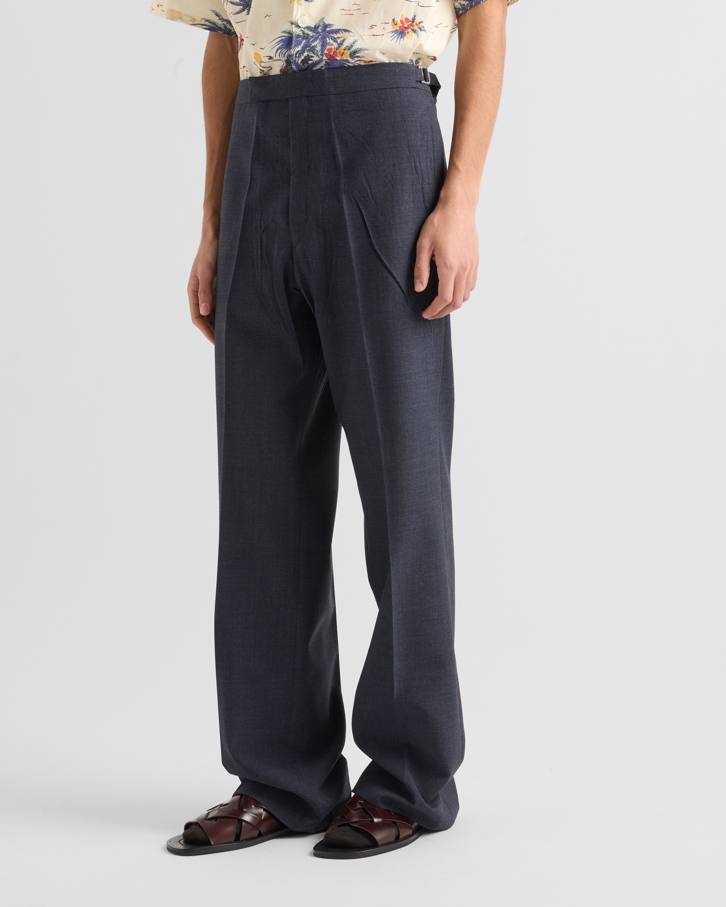 パンツ PRADA BLUE WOOL WIDE TROUSERS Blue Technical Wool Pants | PRADA