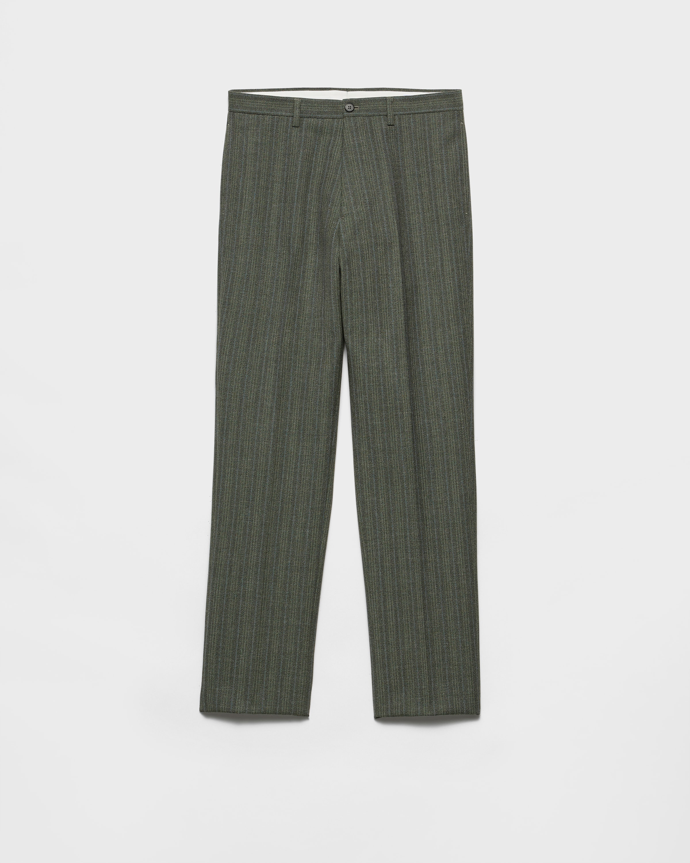 Prada Pinstriped Wool Blend Pants In Green
