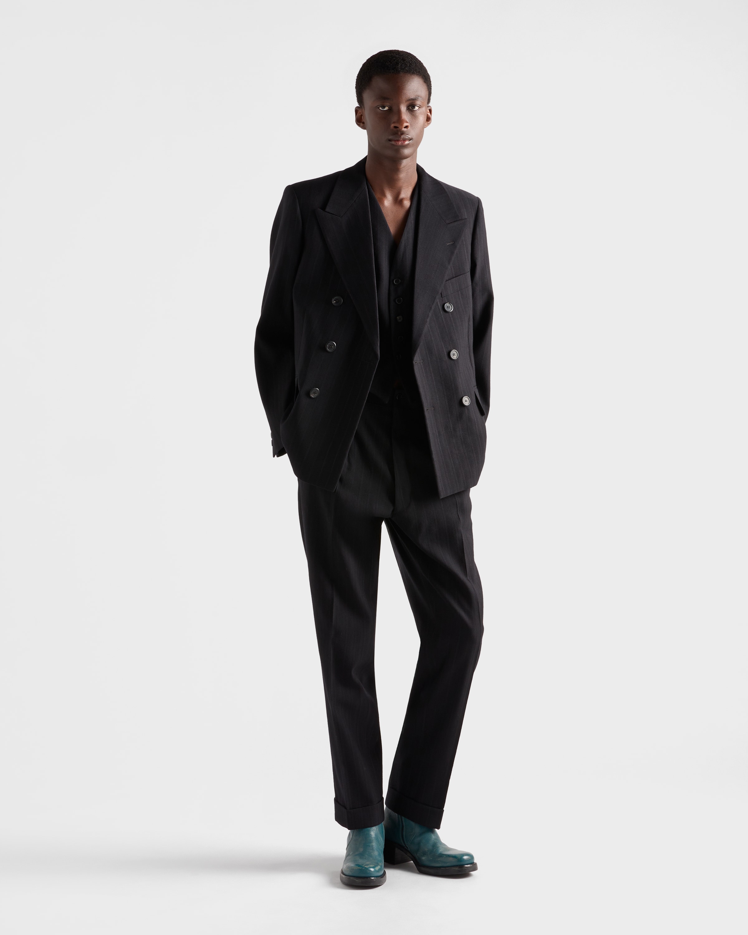 Prada Wool Blend Pinstriped Pants In Black