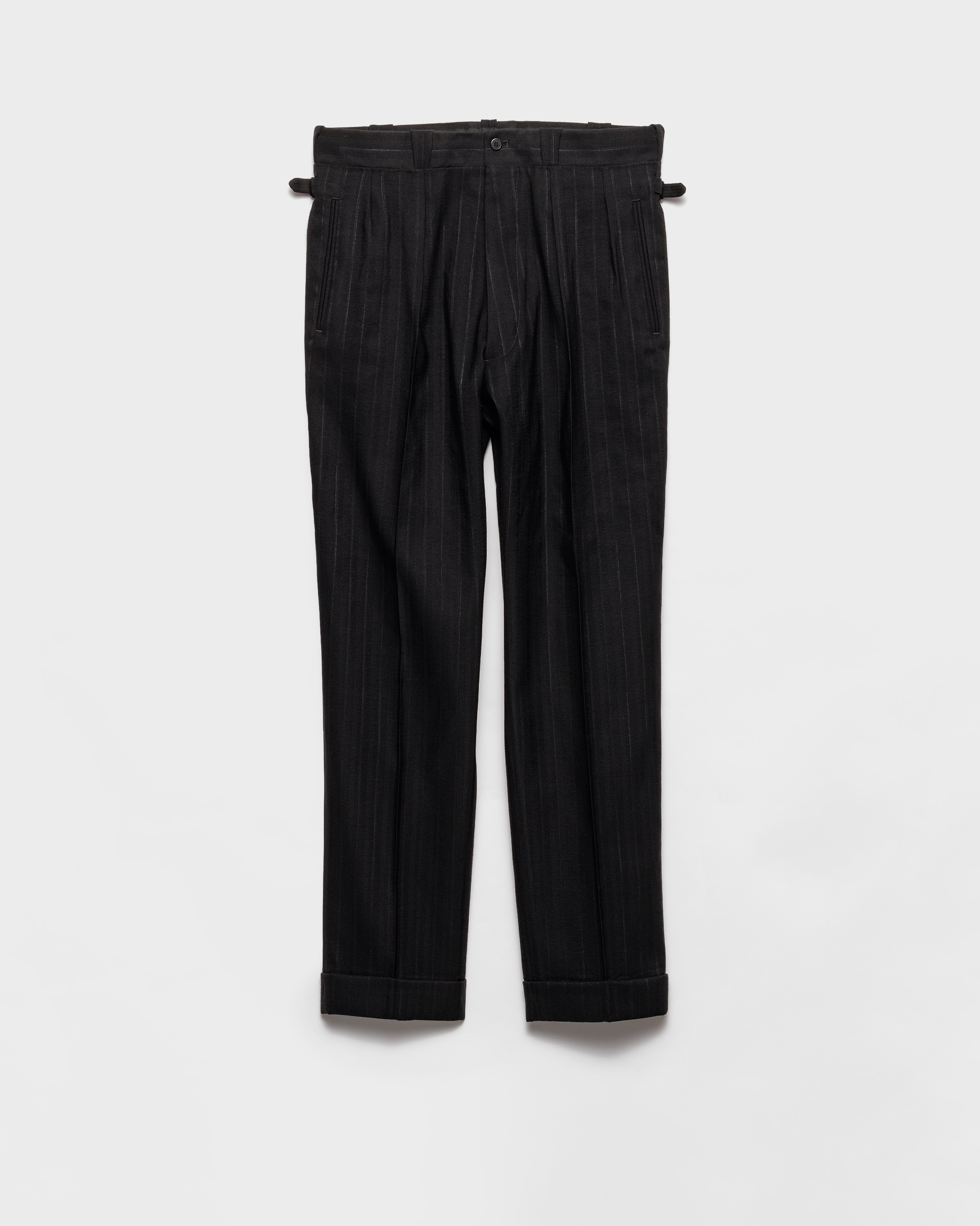 Prada Wool Blend Pinstriped Pants In Black