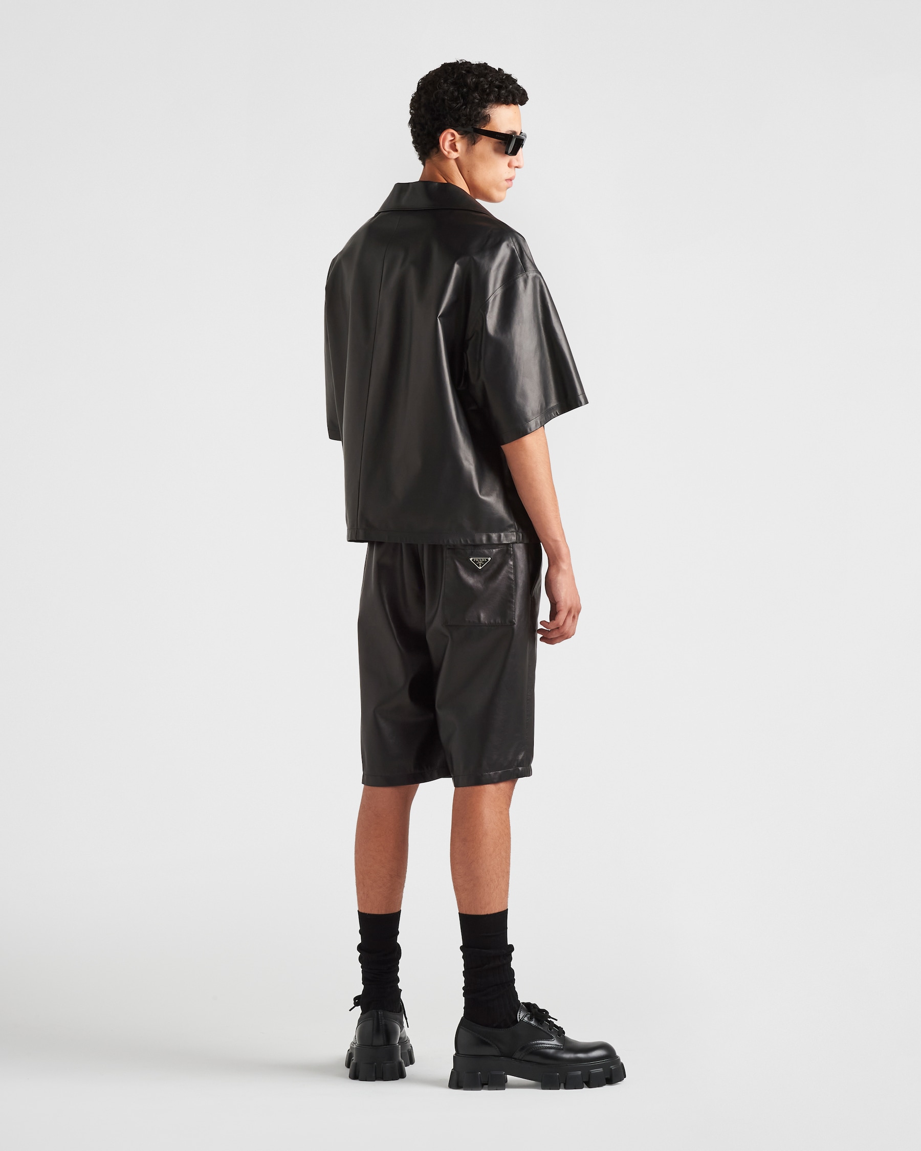 Men's Black Lamb Nappa Leather Shirt - Slim Fit Long Sleeve Button-Up By MDM