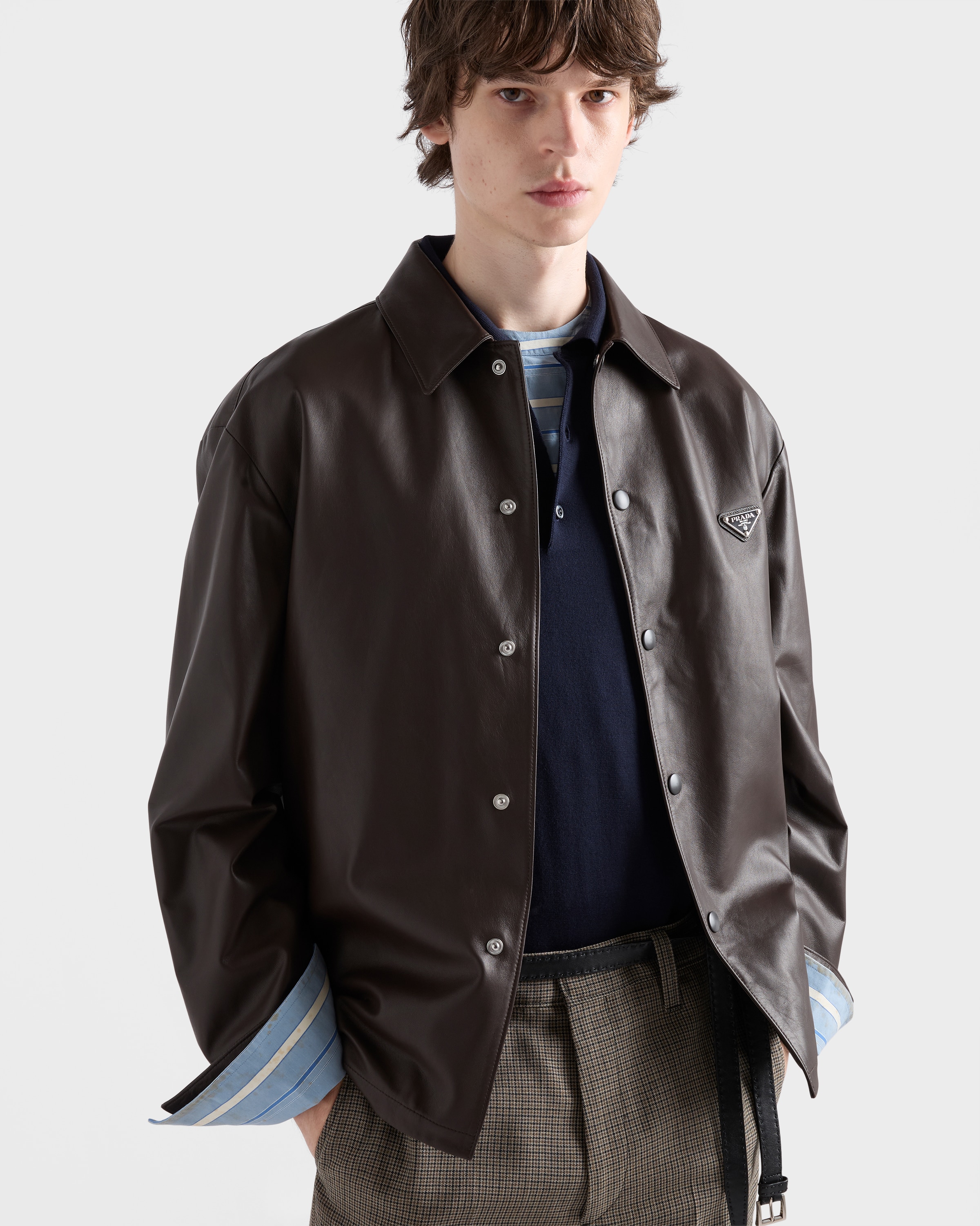ダークブラウン ナッパレザー シャツ | PRADA - 日本