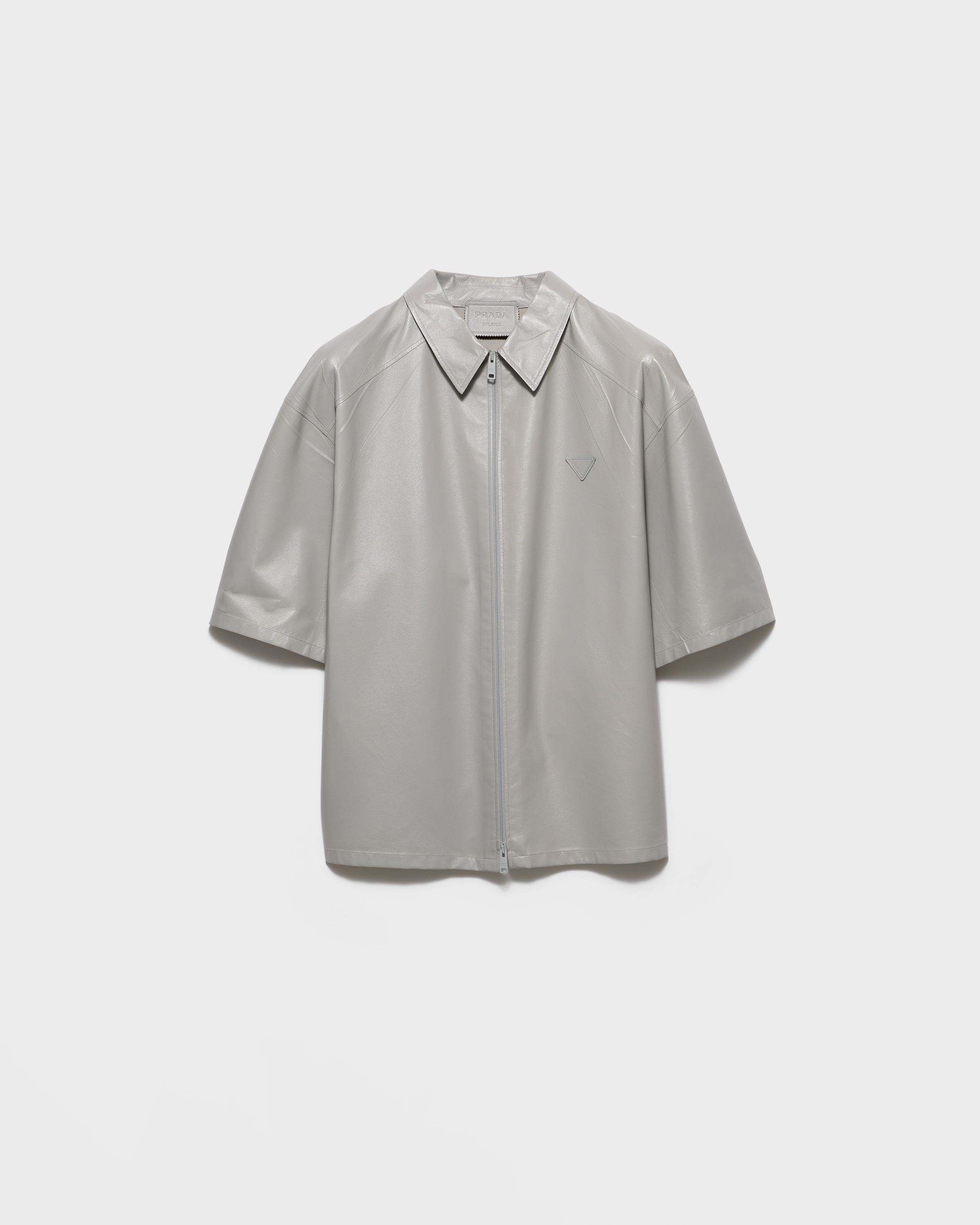 Short-sleeved nappa leather shirt