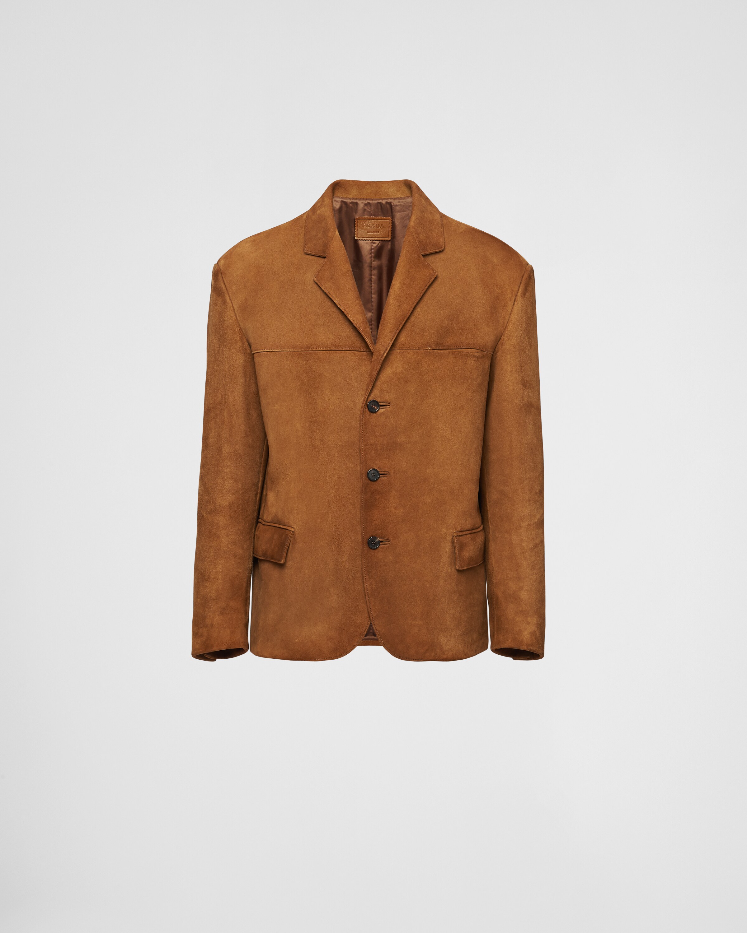 Shop Prada Suede Jacket In Tobacco