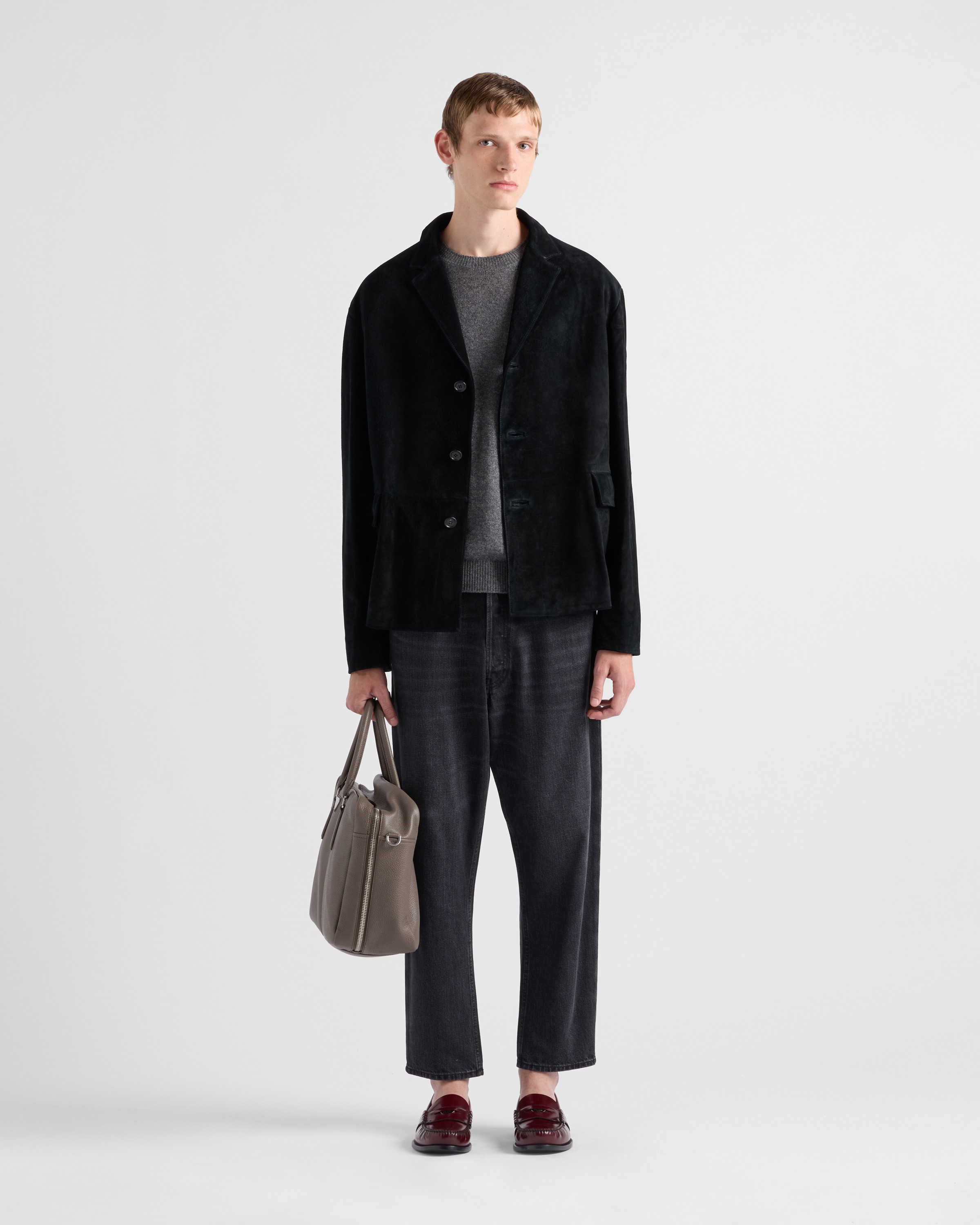注目の新作♪【PRADA】スエードカーフスキンジャケット ブラック スエードカーフスキン ジャケット | PRADA