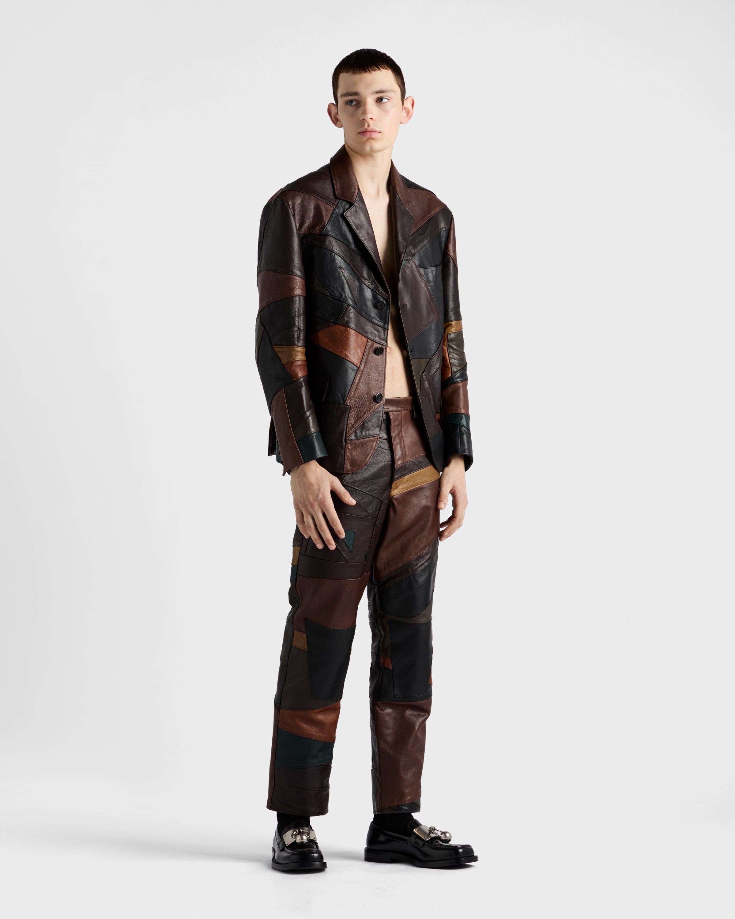Prada Patchwork Leather Jacket In Multi